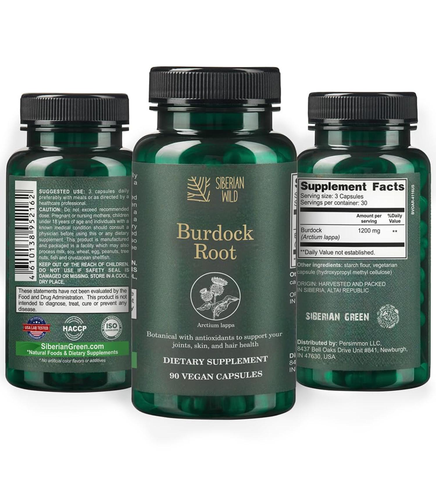 Siberian Wild Burdock Root Supplement 90-Count Vegan Burdock Root Capsules 1200mg Extract for Support Skin and Nails Siberian Botanical Ingredients - Buy Online on GoSupps.com