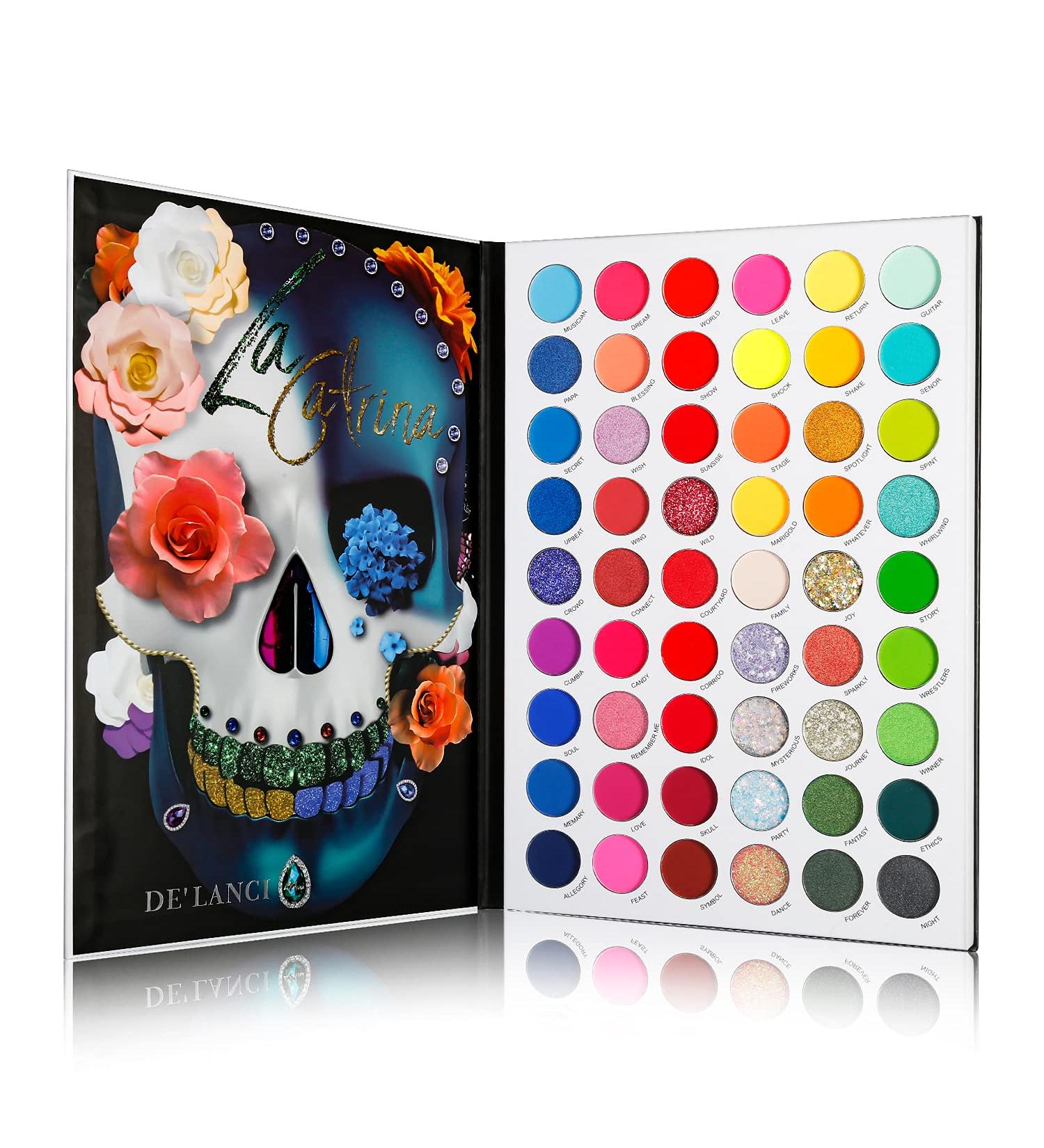 DE'LANCI La Catrina Neon Eyeshadow Palette - 54 Vibrant Colors - Matte, Shimmer, Glitter - Long-Lasting & Waterproof - Rainbow UV Makeup - Buy Online on GoSupps.com