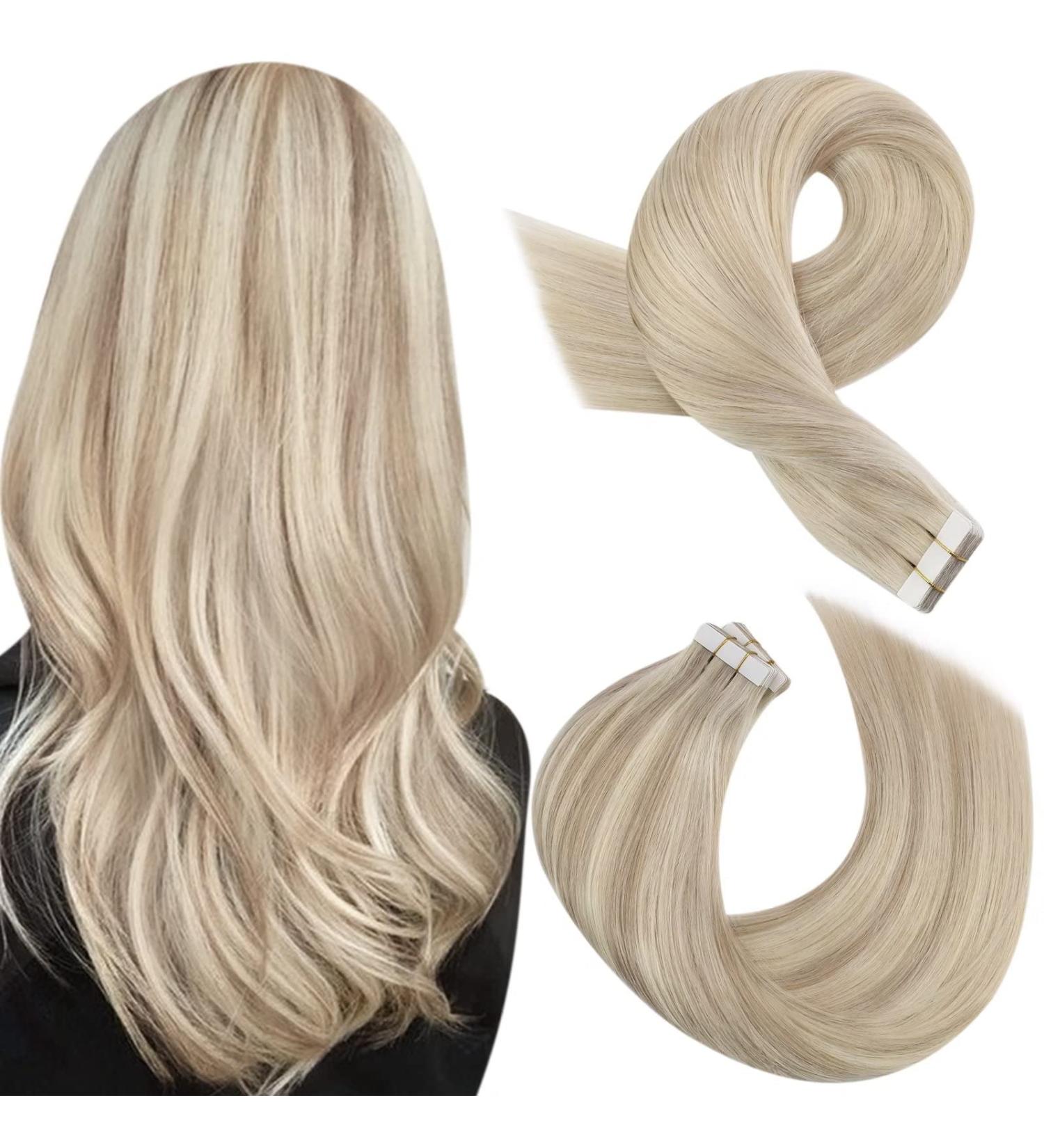 Moresoo Tape in Human Hair Extensions - Blonde Ash & Platinum Mix | 20 Inch 20 Pieces/50g - Buy Online on GoSupps.com