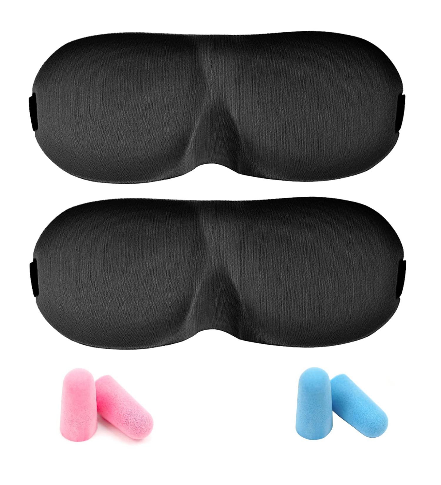 2Pcs Couples Sleep Mask Set - Adjustable Strap Eye Masks for Sleeping/Travel/Naps/Yoga/Shift Work with Earplugs - Buy Online on GoSupps.com