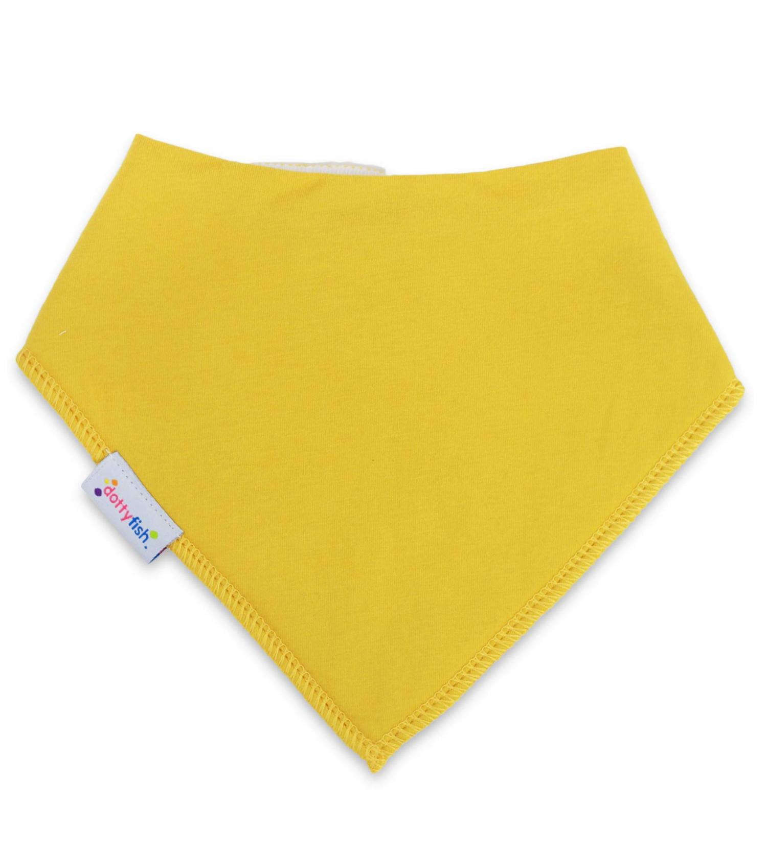 Dotty Fish Baby Bandana Bibs. Drool Bibs. Super Absorbent Teething Bibs for Girls Boys Unisex. Organic Cotton Bibs. One Size Yellow