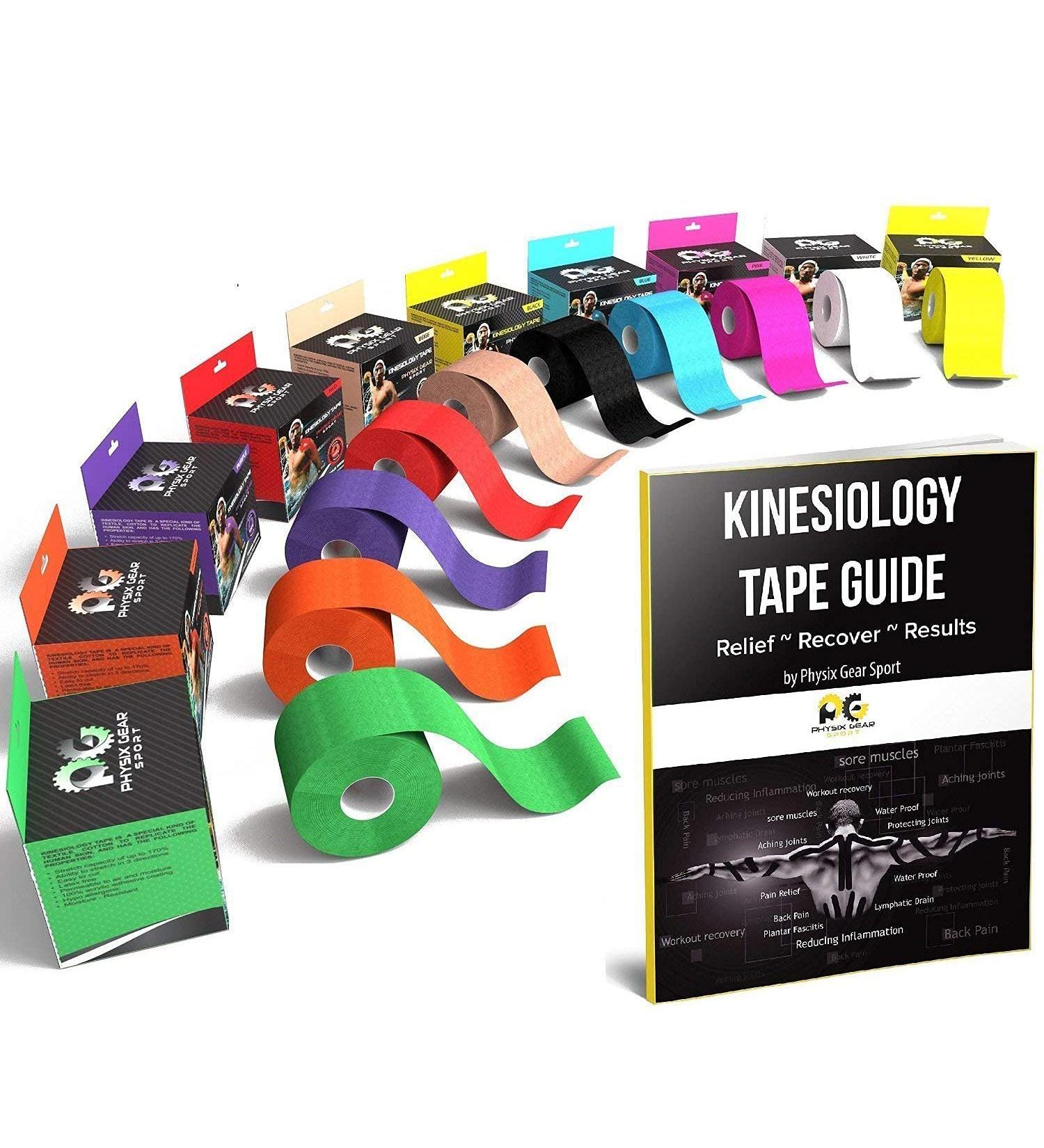 Physix Gear Kinesiology Tape Pro - Waterproof Sports Tape for Pain, Injuries & Pregnancy - 2 Pack Black Tape with E-Guide - Buy Online on GoSupps.com