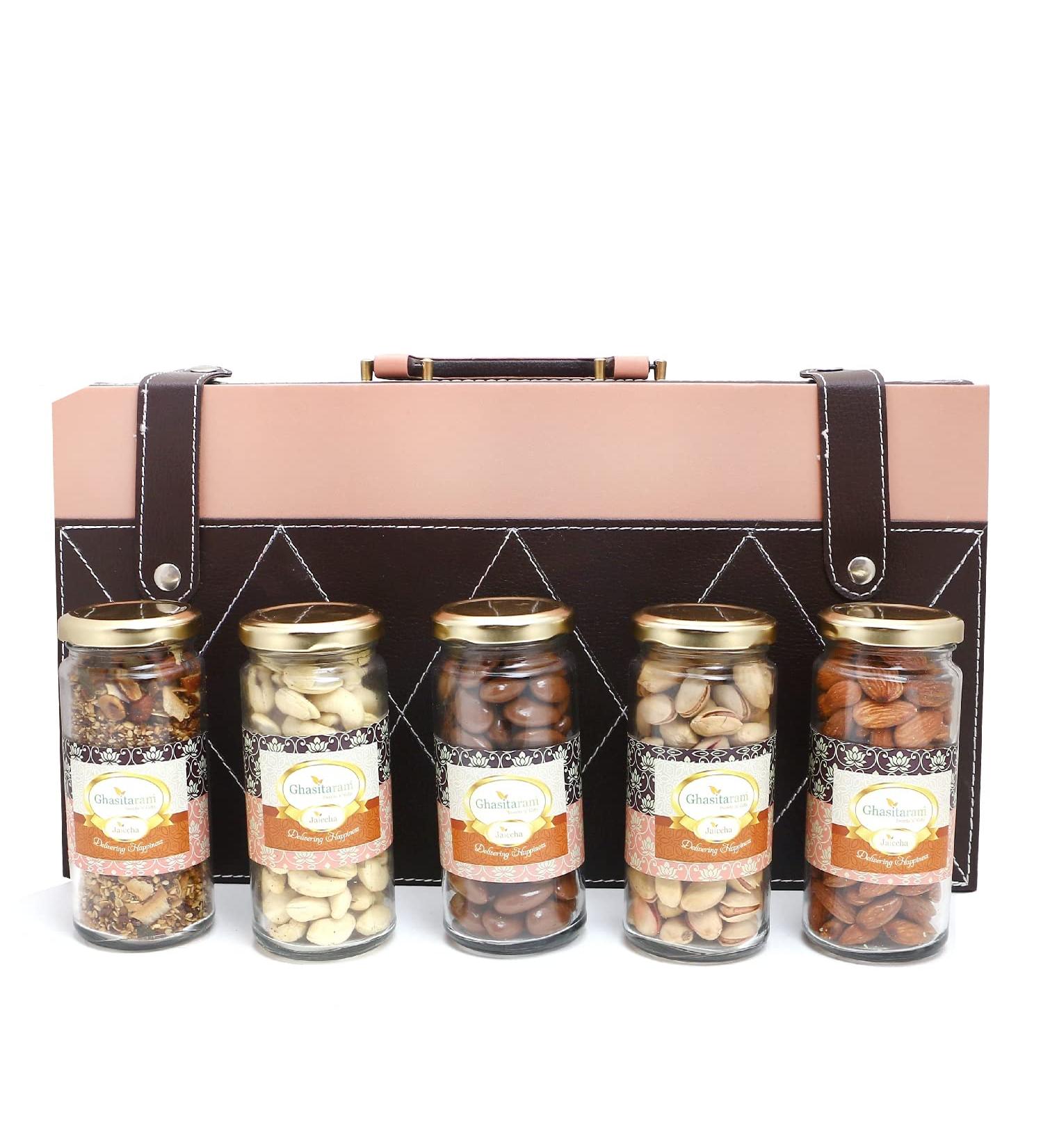 Jaiccha Ghasitaram Signature Wooden Box Wooden with 5 Assortments Variation|Gift for Diwali Gifts Holi Rakhi Valentine Christmas Birthday Anniversary Her Him| - Buy Online on GoSupps.com