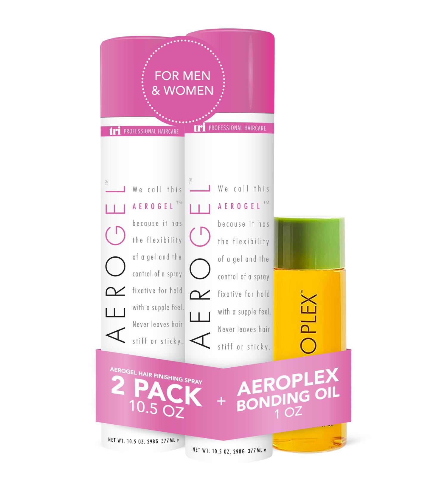 TRI Design Aeroplex Bonding Oil & Aerogel Hair Spray Bundle - Repair & Prevent Breakage for Dry Damaged & Frizzy Hair Finishing Spray - 1 Bonding Oil + 2 Hair Spray 10.5 Ounce (Pack of 2) + Aeroplex - Buy Online on GoSupps.com