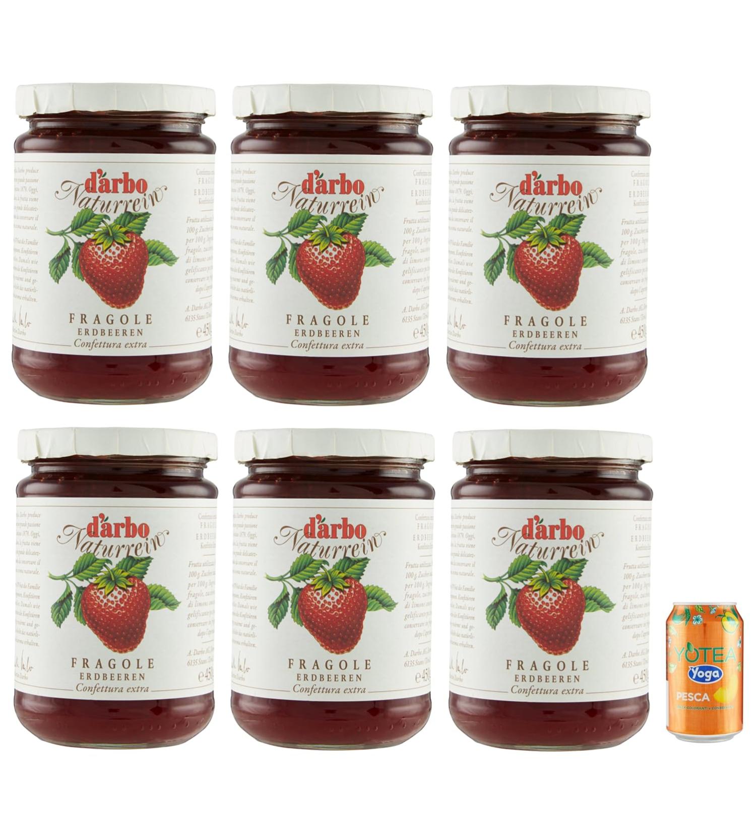 Darbo Confetura Natural Fragole Jam Strawberry Jam 450g + 1x 330ml Box of Peach Yoga Iced Tea - Buy Online on GoSupps.com