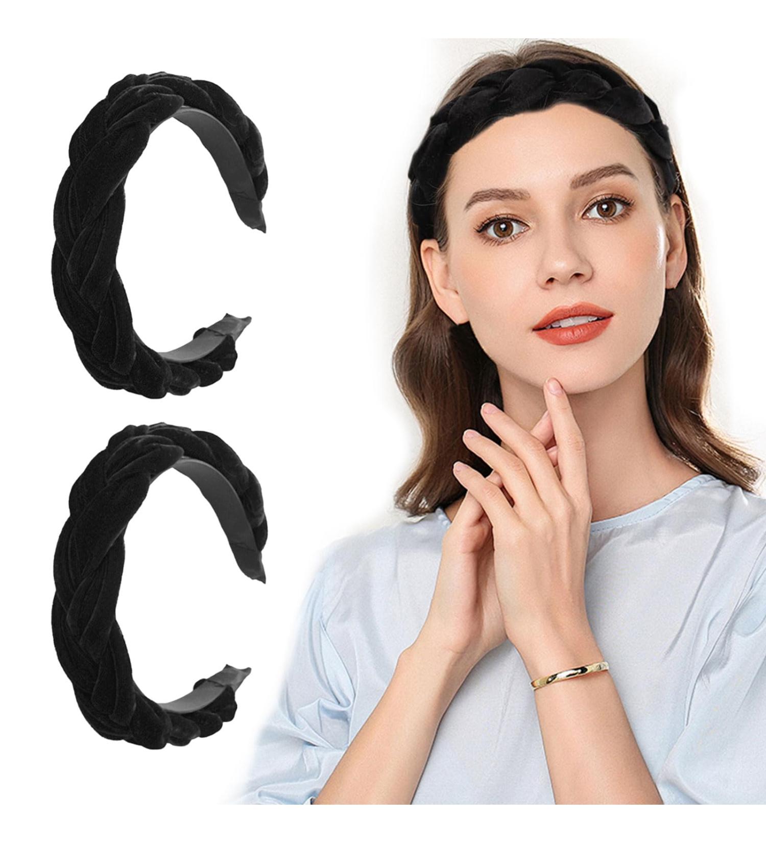 XNIVUIS 2 Pieces Headbands for Women Hair Bands for Girls Velvet Headbands Fabric Hair Band Accessories Elastic Head Wrap No Slip Braided Hairband Cute Outdoor Hair Accessories (Black) - Buy Online on GoSupps.com