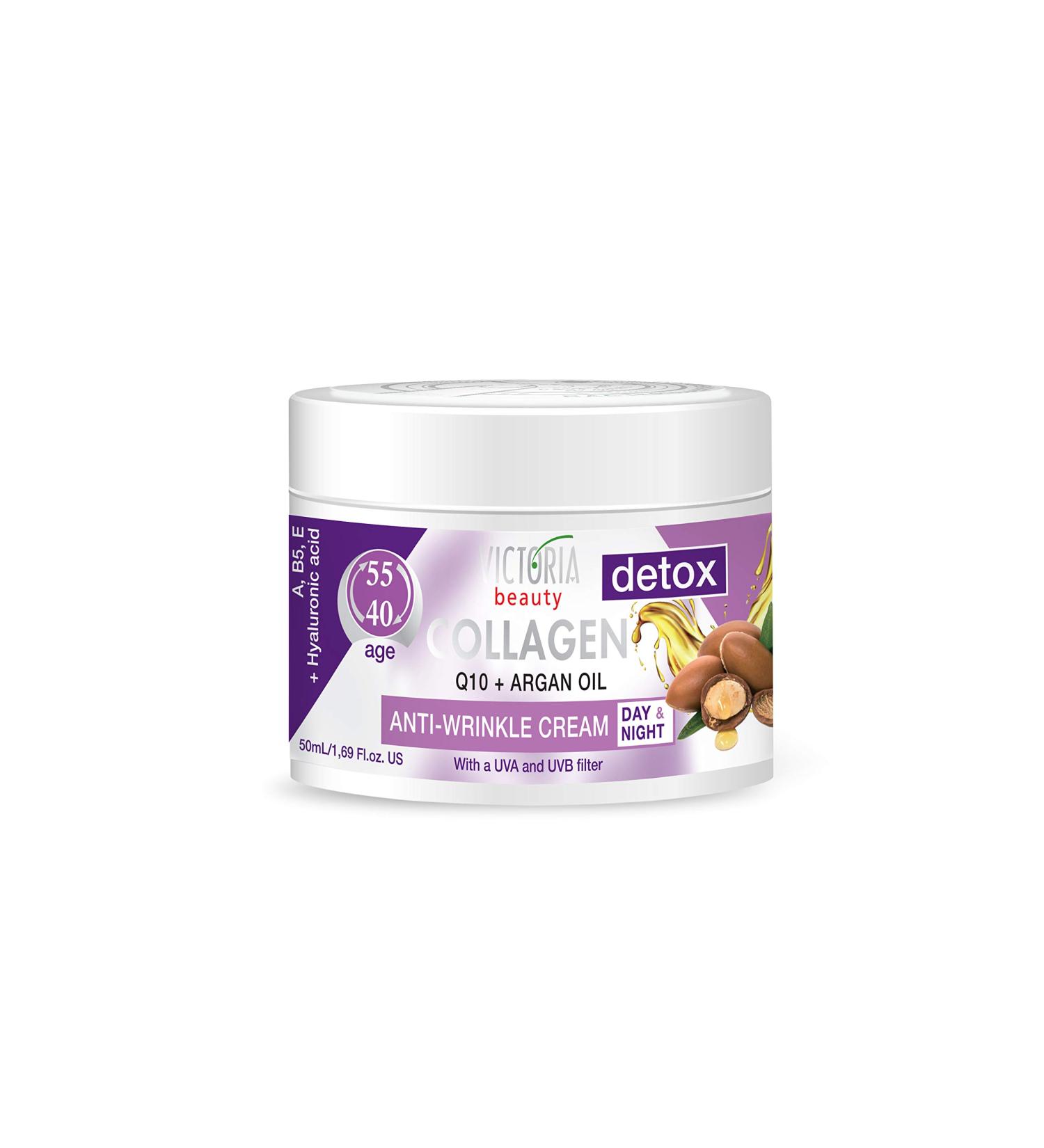 Victoria Beauty Collagen Cream Anti-Aging Face Cream with Coenzyme Q10 Argan Oil and Niacinamide Moisturizer Eye Cream Against Wrinkles and Dark Circles (2 x 50 ml)