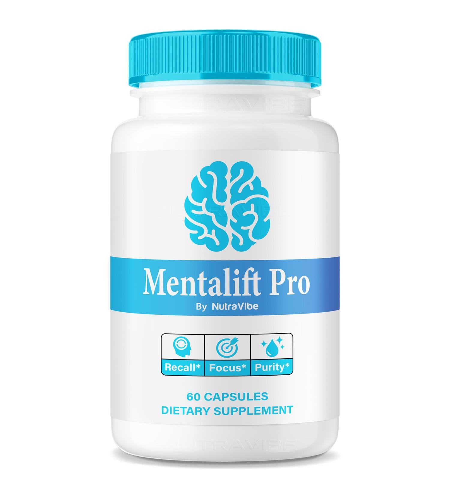 NutraVibe Mentalift Pro Official MentaliftPro Premium Formula with Natural Ingredients Supports for Focus Memory & Sharp Clarity | Easy-to-Take 30 Day Supply (60 Capsules) - Buy Online on GoSupps.com