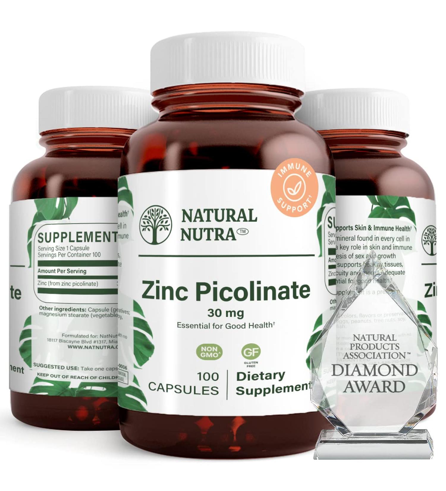 Natural Nutra Zinc Picolinate 30mg Double Strength Supplement for Growth, Immune & Thyroid Support - 100 Capsules - Buy Online on GoSupps.com