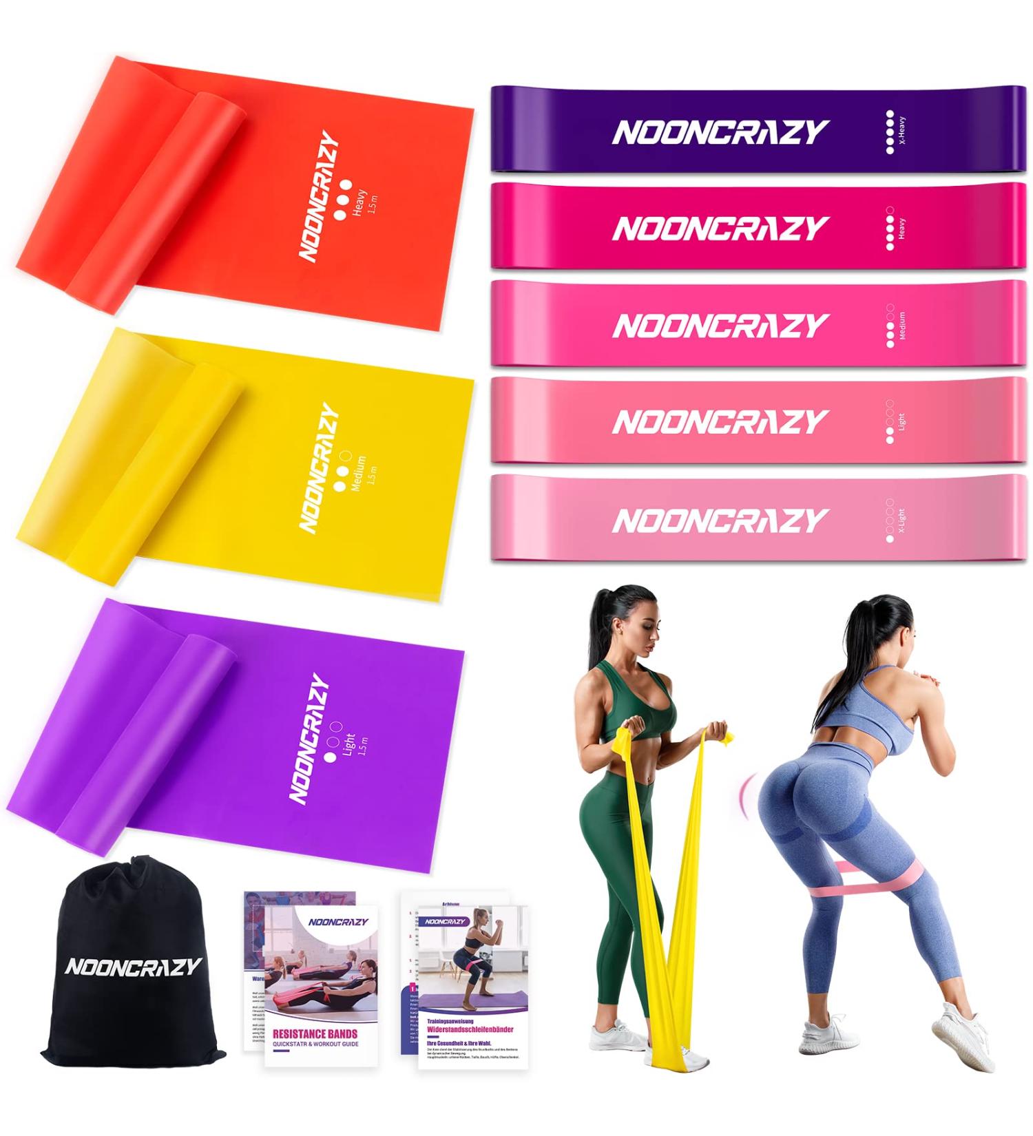 Resistance Bands Set - 8er Fitnessbands aus 100% Latex mit Anleitung & Taschen | Ideal f r Yoga Pilates Krafttraining & Physiotherapie - Buy Online on GoSupps.com
