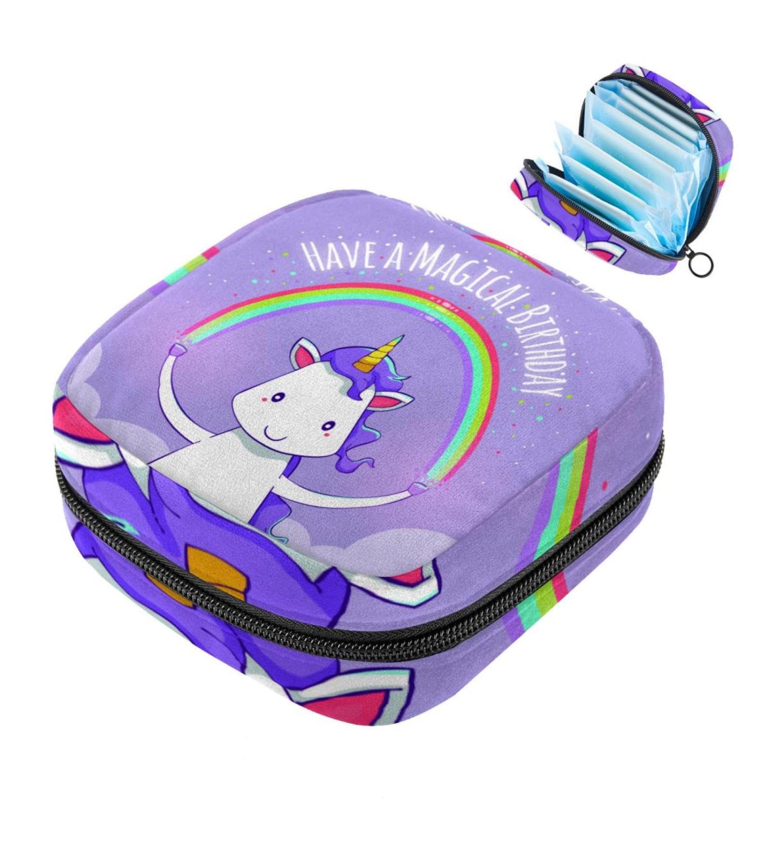 Portable Women's Binding-Storage Bags | Menstrual Cup Pocket & Tampon Insert for Teen Girls | Unicorn Rainbow Purple Design - Buy Online on GoSupps.com