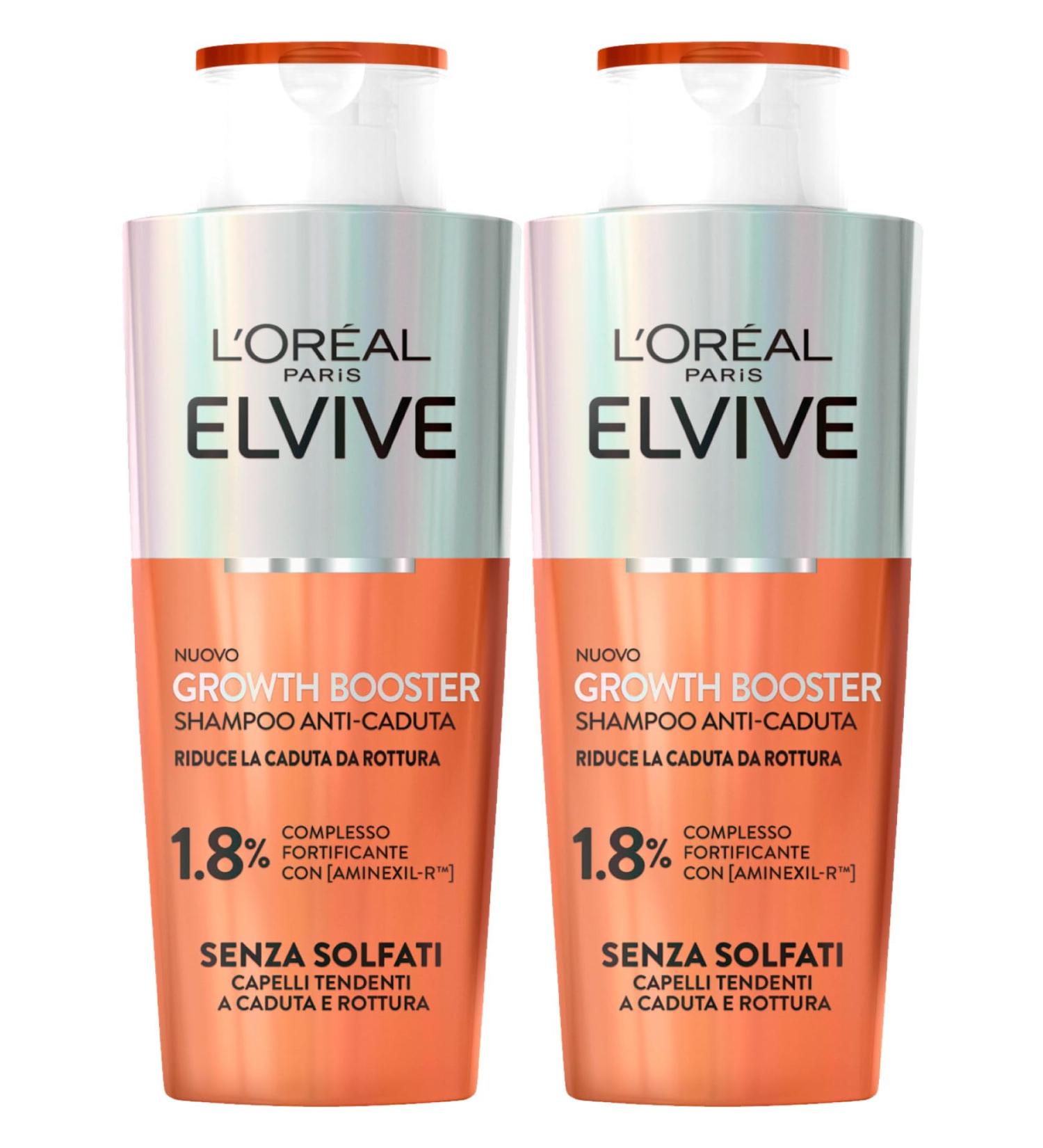  L'Oreal Paris L'Oreal Paris Elvive Growth Booster Shampoo for Brittle Hair Loss Formula Aminexil-R Niacinamide & Ginger Root Extract Sulfate Free - 2 x 200ml Bottles - Buy Online on GoSupps.com