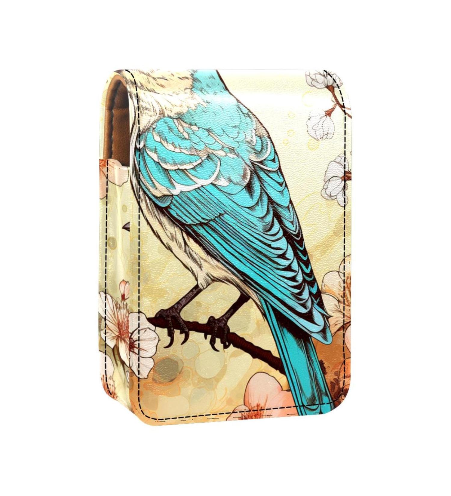 Travel Lipstick Organizer Case | Portable Makeup Bag with Mirror | Art Bird Flower Design - Shop Internationally - Buy Online on GoSupps.com