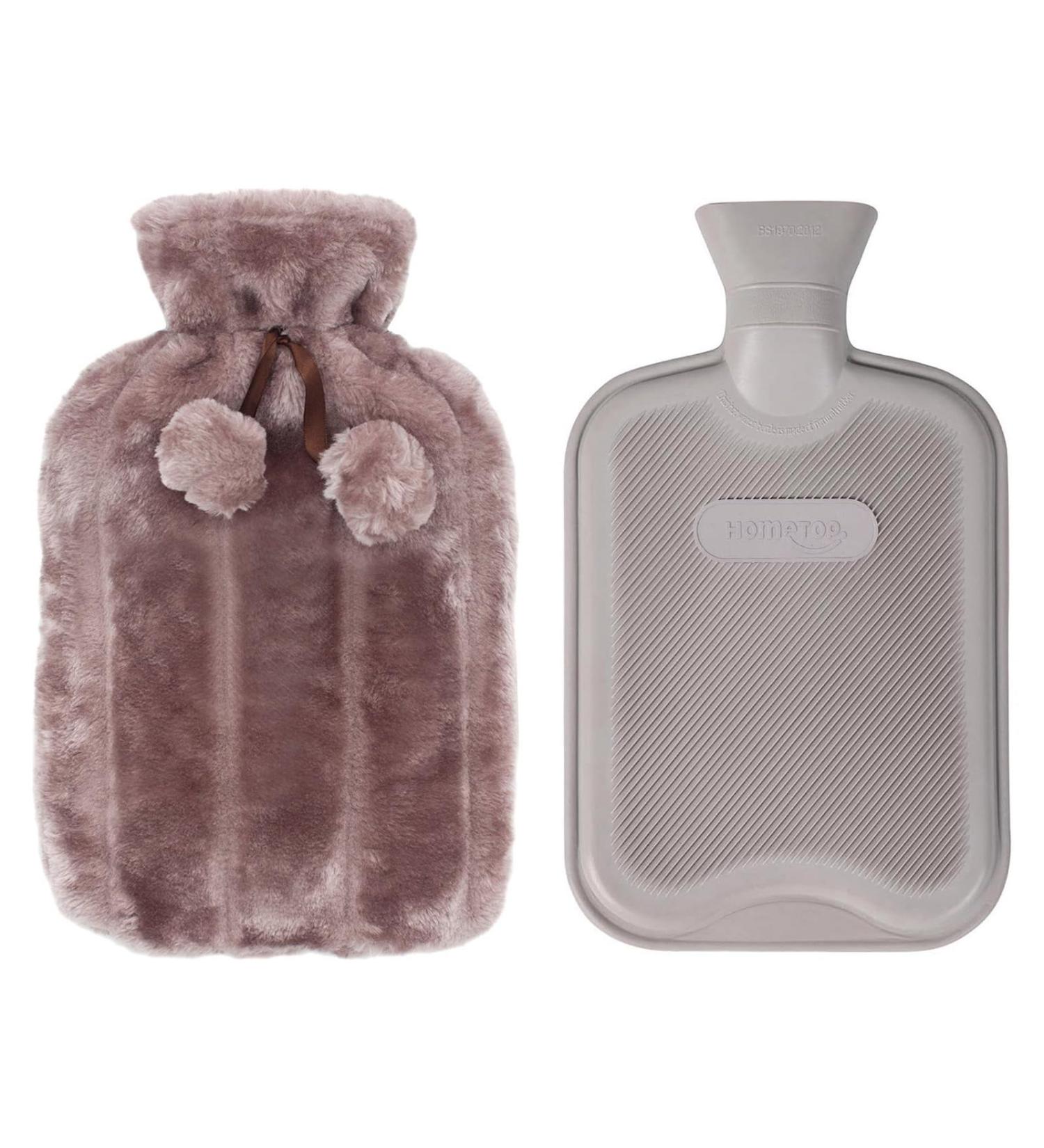 HomeTop Premium Classic Rubber Hot Water Bottle Set | Luxurious Faux Fur Plush Fleece Cover (Nude Pink/Gray) - Perfect for Warmth & Comfort - Buy Online on GoSupps.com