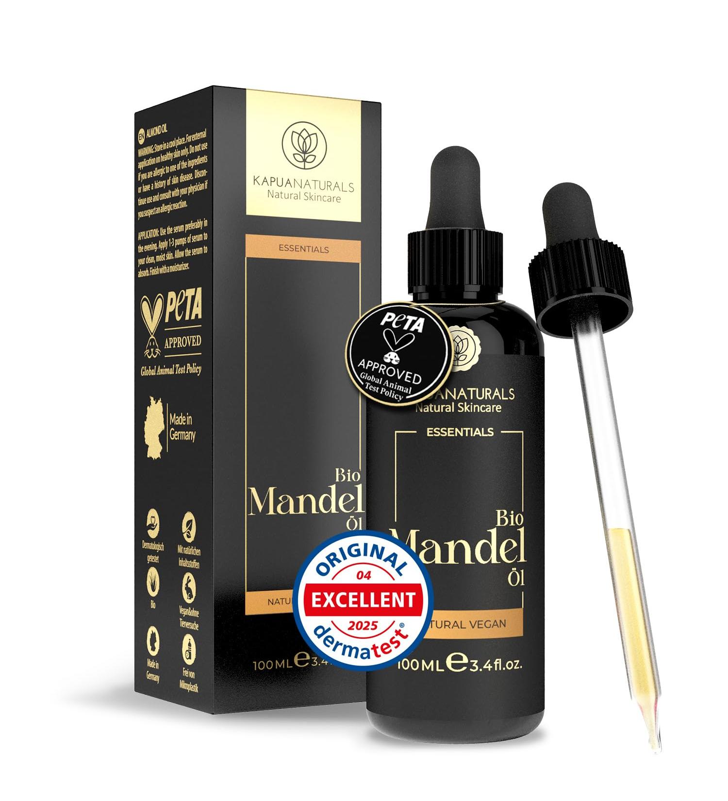  Kapua Naturals Organic Sweet Almond Oil 100ml Cold Pressed Natural and 100% No Additives Organic Sweet Almond Oil Vegan Sweet Almond Oil Sweet Almond Oil Professional Massage Oil - Buy Online on GoSupps.com