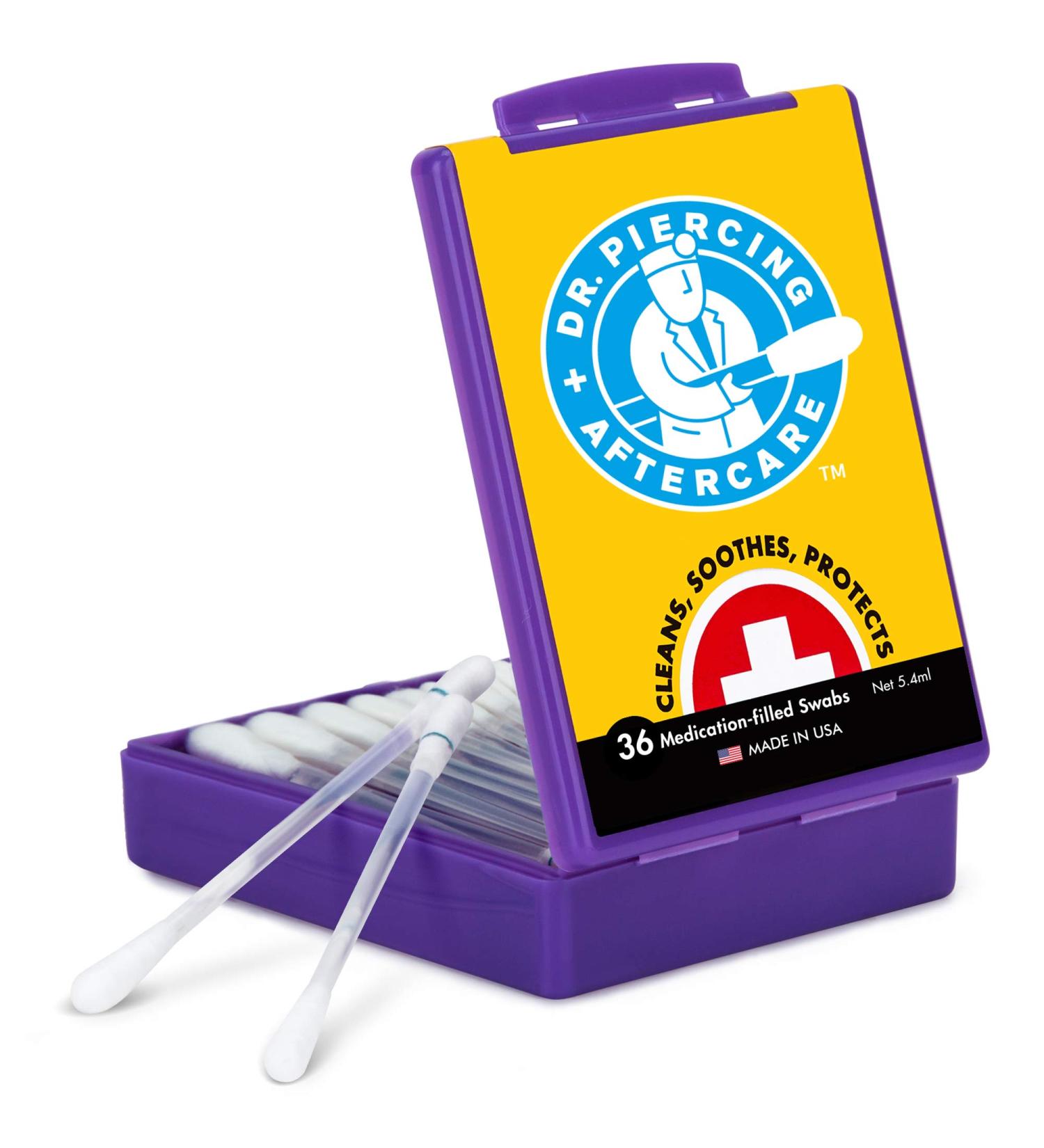 Dr. Piercing Aftercare Medicated Swabs - Gentle Saline Solution for Ear, Nose, Belly, and Body Piercings - 36 Swabs - Soothes & Hydrates Recovering Skin - Buy Online on GoSupps.com