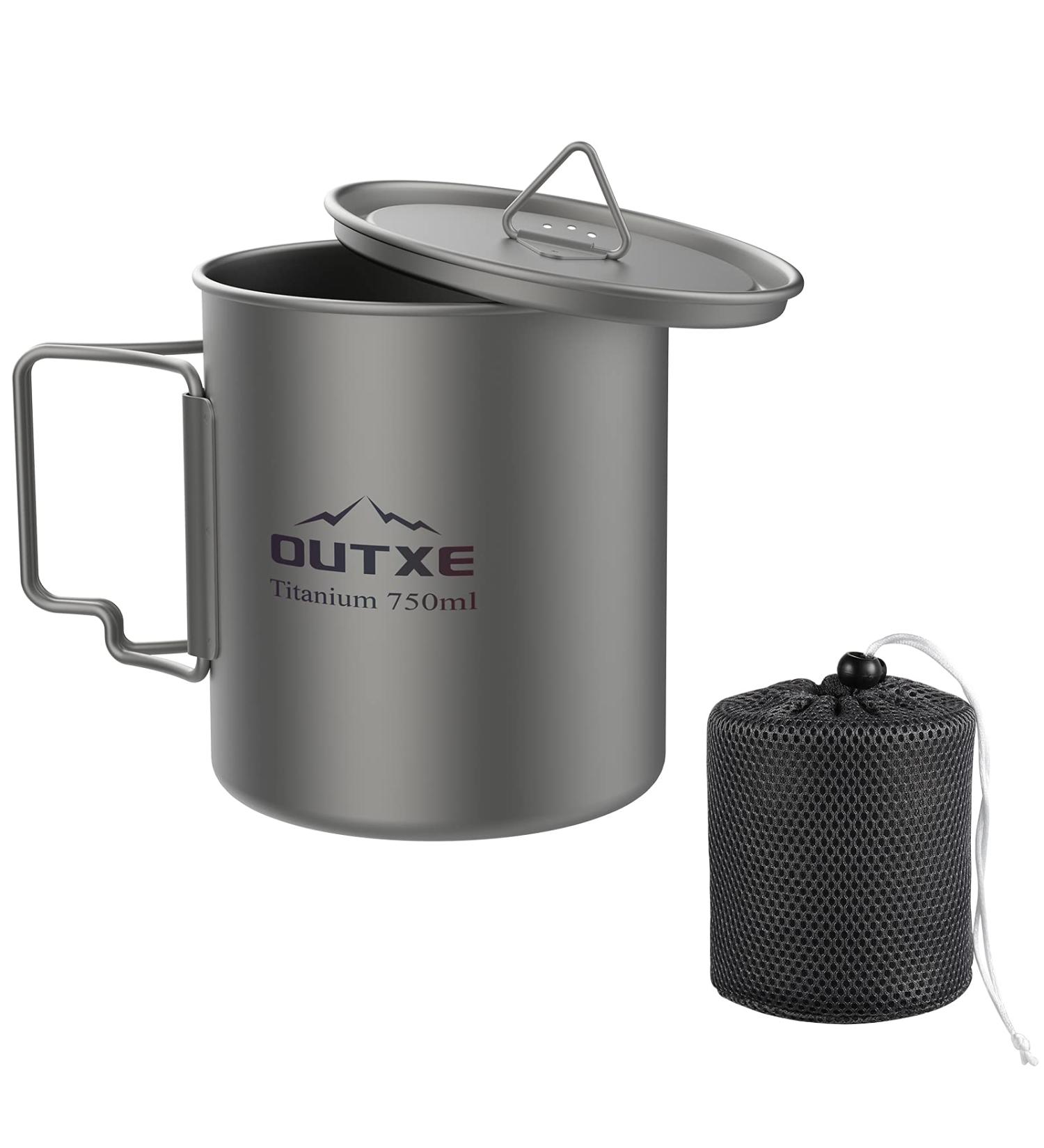 OUTXE Titanium Pot 750ml with Lid - Ultralight Foldable Handle Eco-Friendly Cup - Buy Online on GoSupps.com