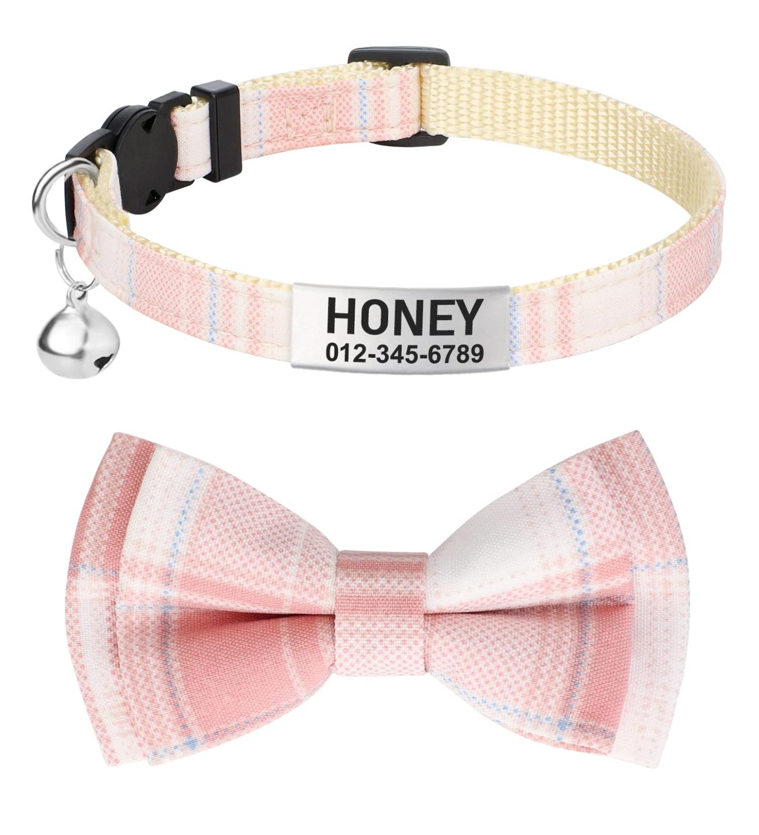 Tagme Personalized Cat Collar with Name & Phone Number - Safe Closure & Bell - Baby Pink Plaid - Perfect for Kittens - Buy Online on GoSupps.com