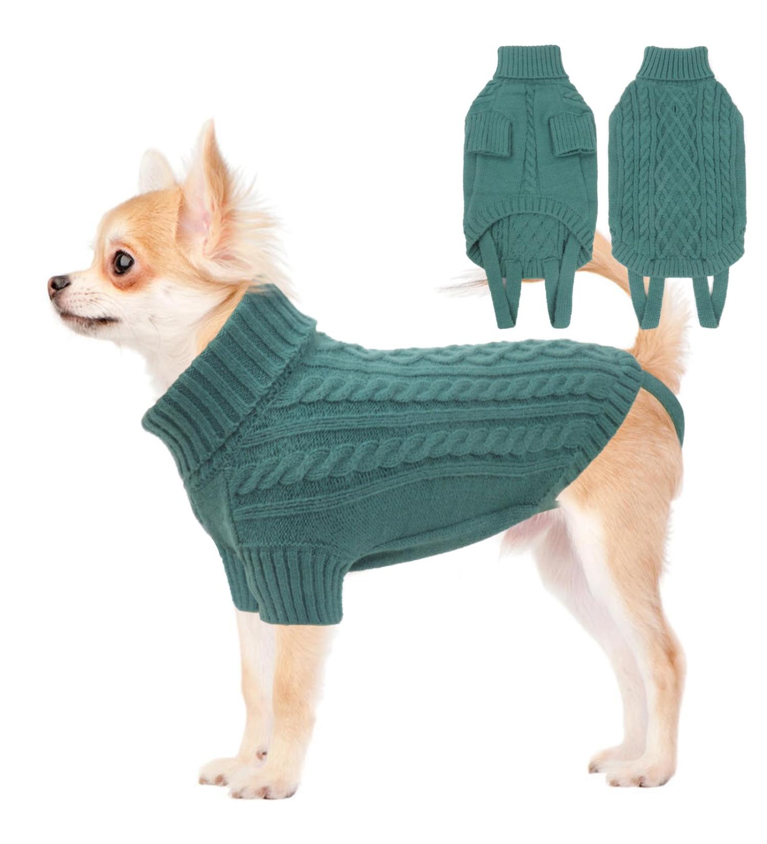 Warm Winter Dog Sweater for Big Dogs - Fleece Christmas Sweater for French Bulldogs | Blue Green Size SS - Buy Online on GoSupps.com