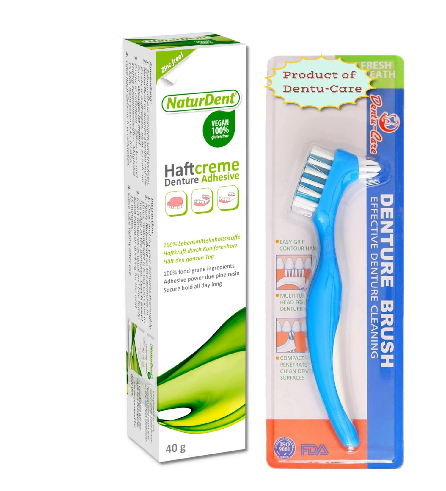 Natural Strong Denture Adhesive NaturDent | Holds Dentures Longer & Stronger | Zinc-Free & Paraffin-Free | Bundle with Dentu-Care Brush - Buy Online on GoSupps.com