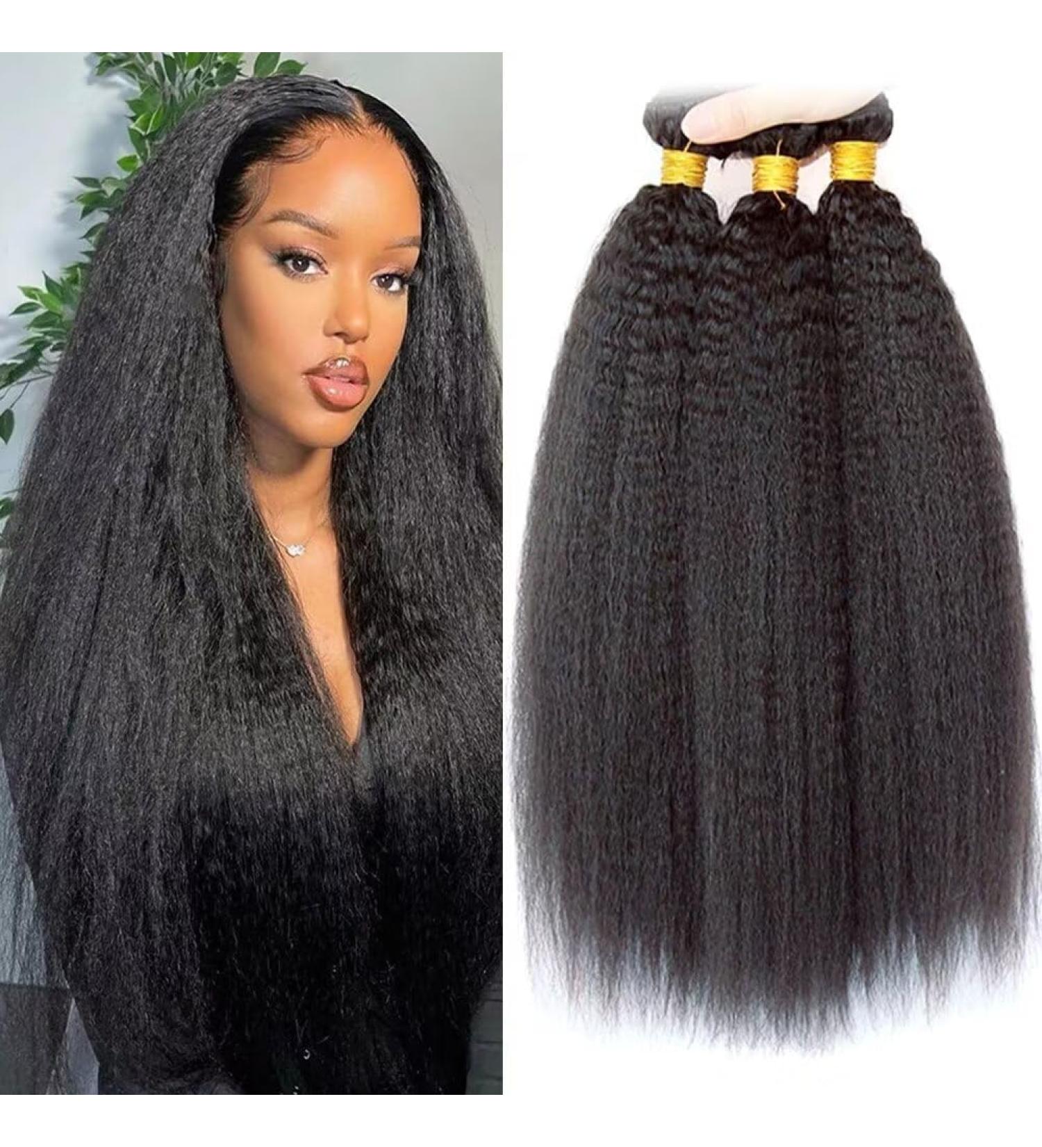 Ladiary Brazilian Kinky Straight Hair Bundles - 3 Remy Human Hair Weaves (20 22 24 Inch) - Natural Black 9A Quality - Buy Online on GoSupps.com