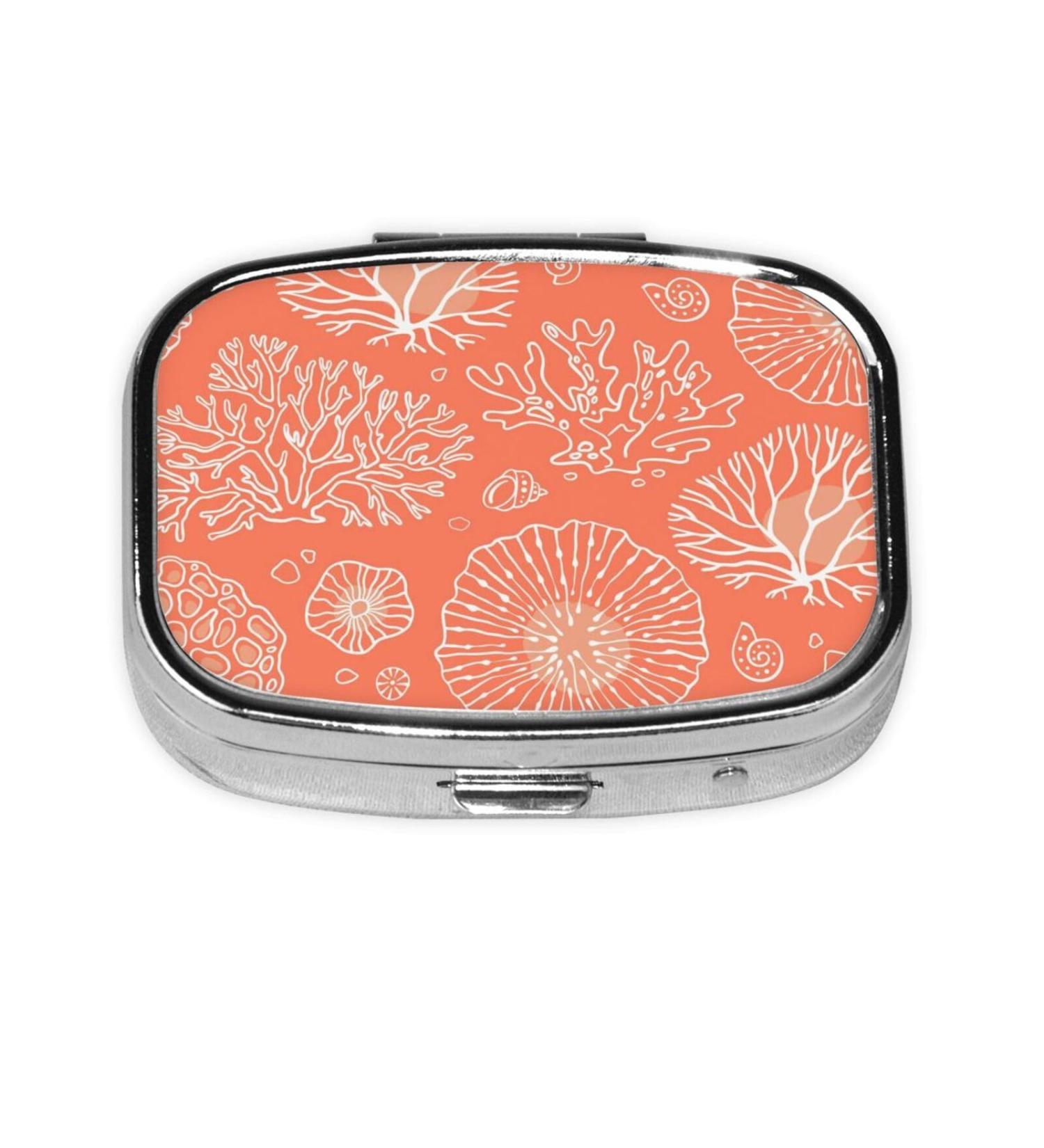 Marine Theme Corals Pill Box - 2 Compartment Portable Metal Pill Organizer for Vitamins - Travel-Friendly Pill Holder for Purses - Buy Online on GoSupps.com