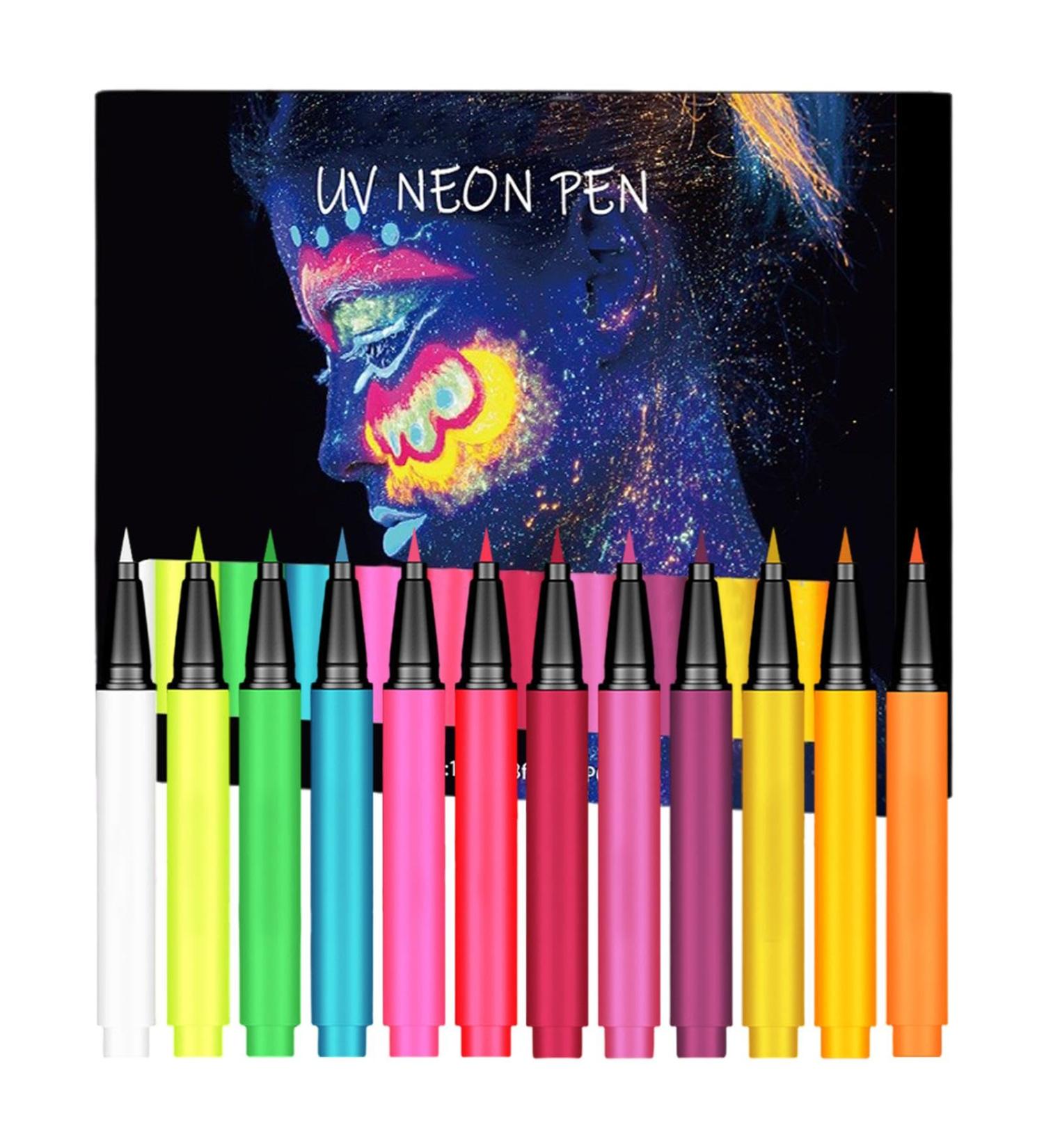 Blacklight Eye Liner 12 Colors Rainbow Glow Neon Makeup Graphic Eye Liners - Waterproof Smudge-Proof Colorful Eye Makeup For Festival Makeup Glow Brightly Under UV Lights - Buy Online on GoSupps.com