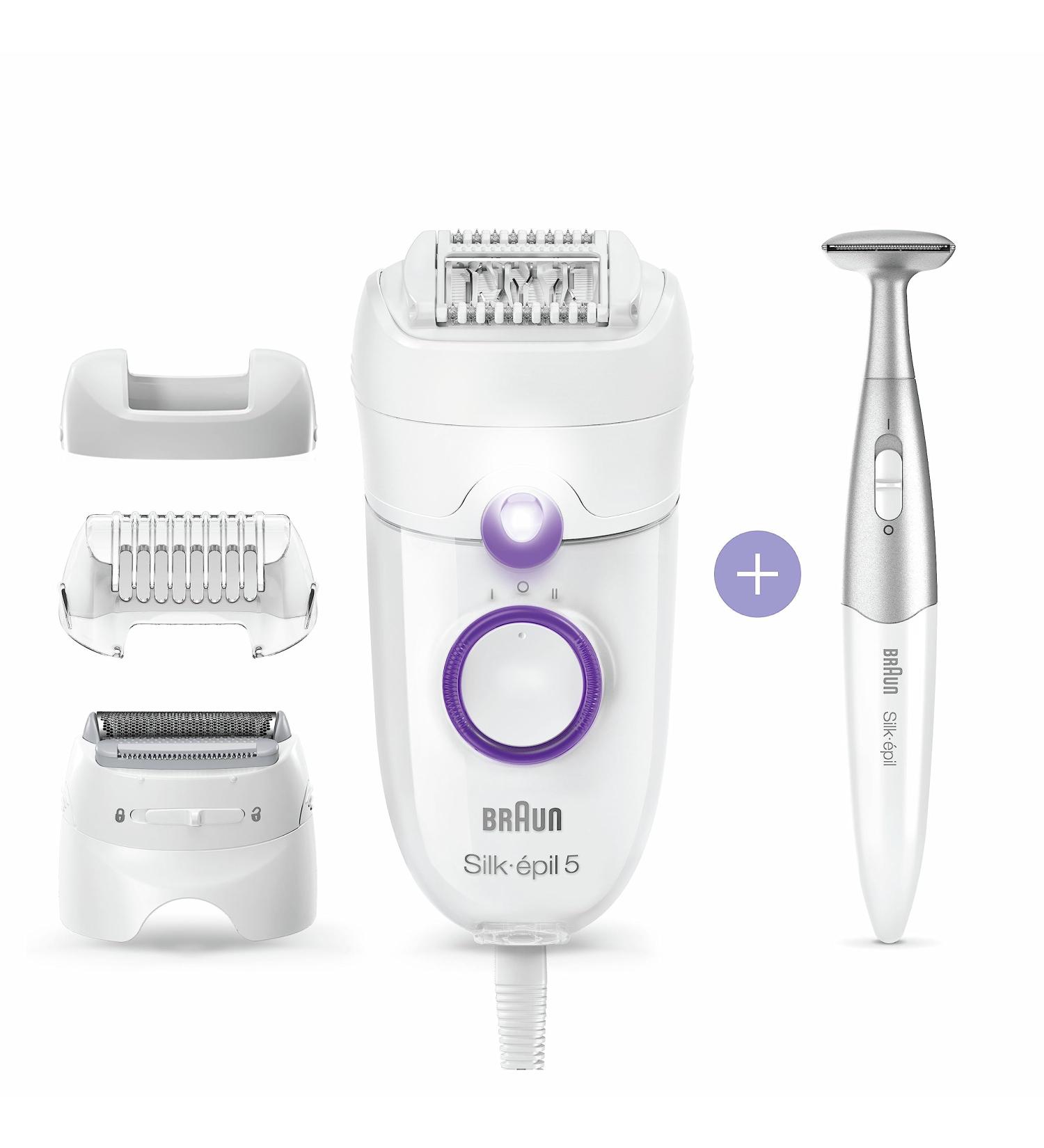 Braun Silk- pil 5 Power Epilator For Hair Removal with Electric Shaver Head & Bikini Trimmer Corded Epilator with 28 Tweezers Gifts for Women 5-825 White/Purple SE 5-825 - Buy Online on GoSupps.com