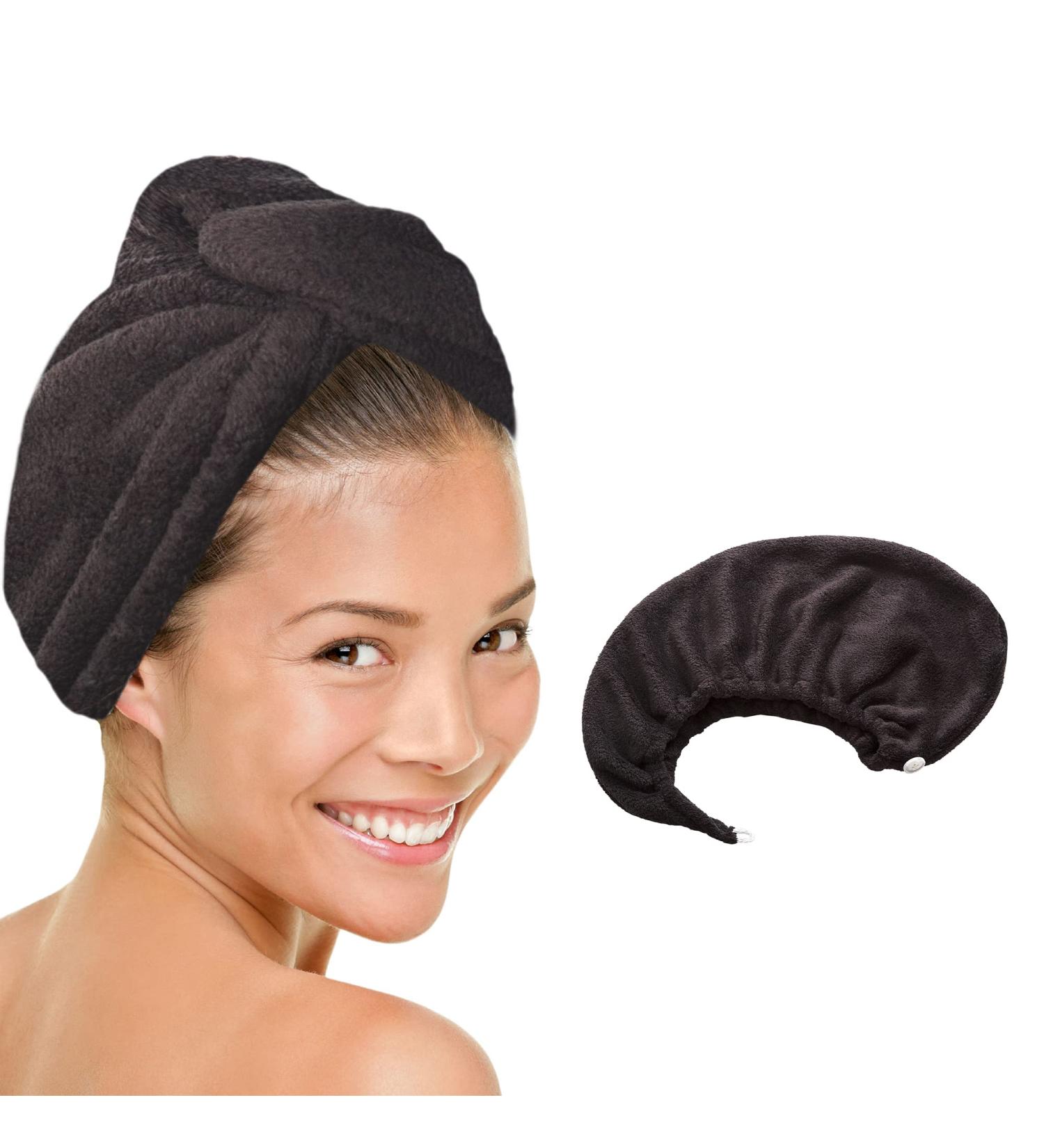 MICRODRY Ultra-Absorbent Hair Towel Wrap - Quick-Drying Microfiber for All Hair Types - Machine-Washable Anti Frizz Hair Care - Black, One Size Fits All - Buy Online on GoSupps.com