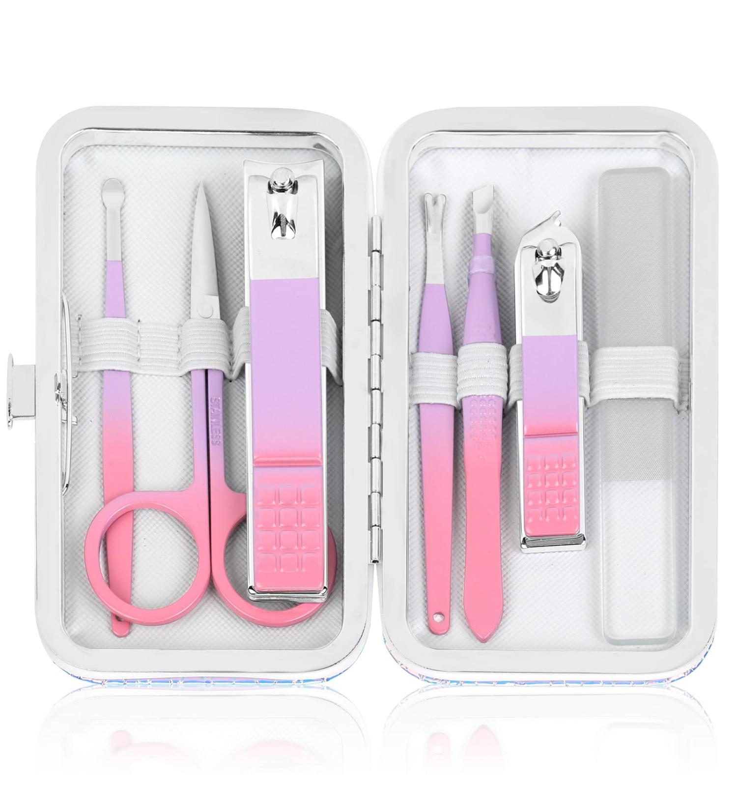 Shop Mermaid Color 8PC Manicure Set for Women | Travel Nail Kit with Glass Files & Stainless Steel Tools | Perfect Nail Care Gift - Buy Online on GoSupps.com