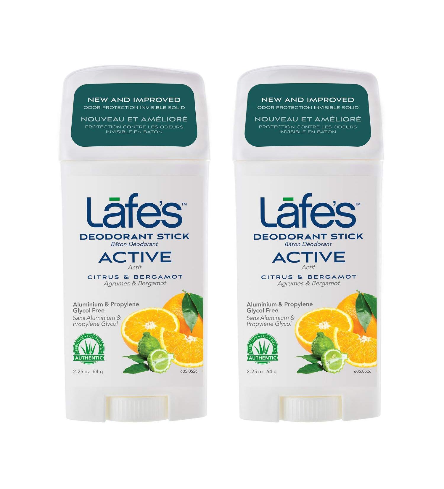 Lafe's Natural Deodorant Stick 2.25oz (2-Pack) | Aluminum & Baking Soda Free for Women & Men | Paraben Free with 24-Hour Protection | Citrus & Bergamot Scent - Buy Online on GoSupps.com