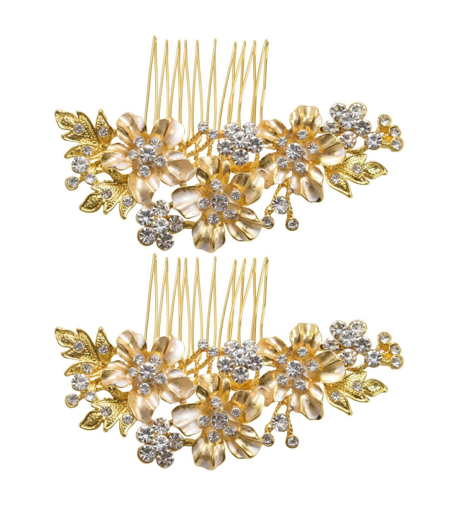 2X Wedding Bridal Hair Combs Vintage Imitation Crystal Hairpins Prom Jewelry Flower Pattern Hair Accessories Women Gold - Buy Online on GoSupps.com