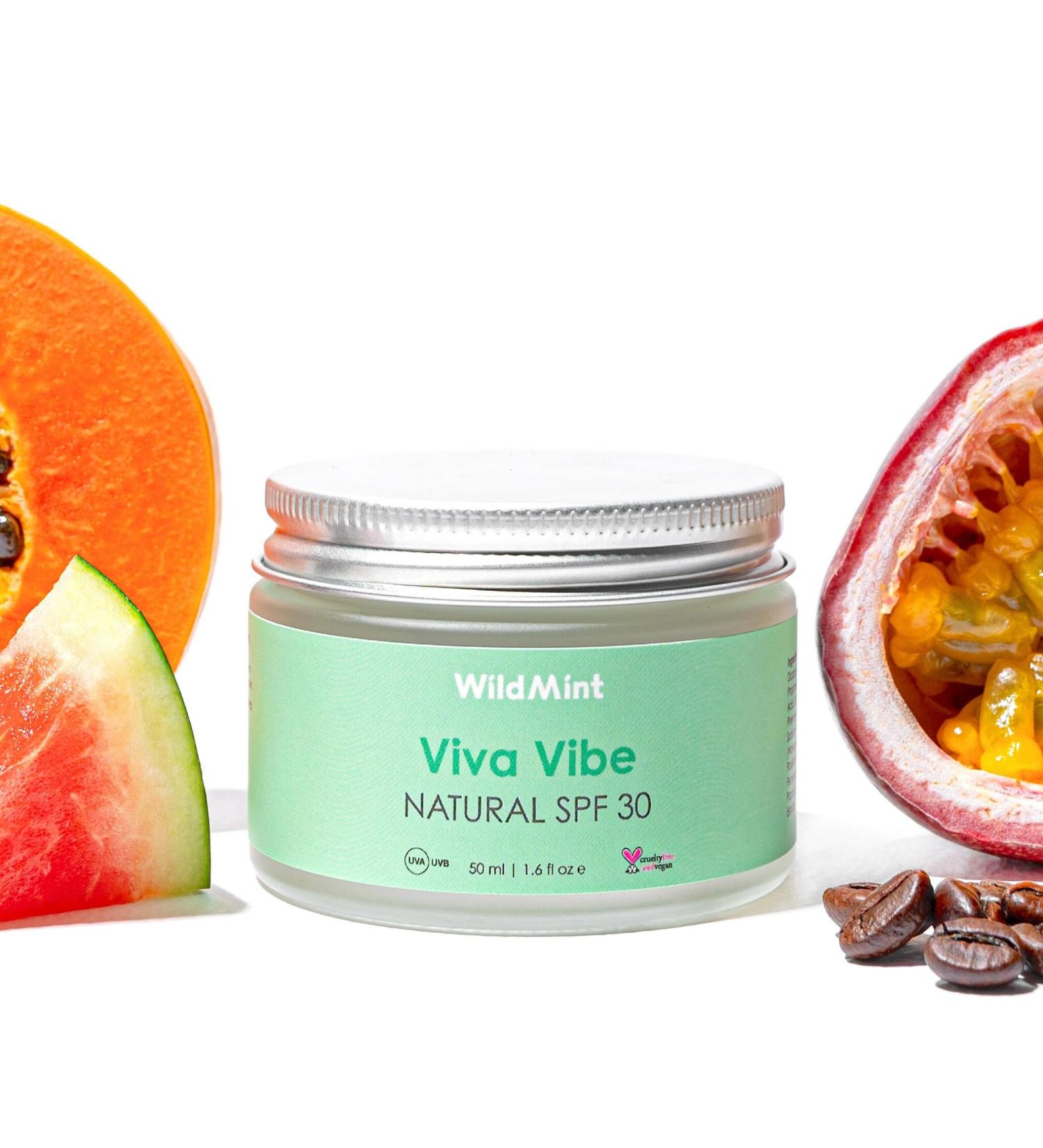 WildMint Viva Vibe Natural SPF 30 | Zinc Oxide Mineral Sunscreen Broad Spectrum UVA & UVB Protection | For Sensitive Skin Sun Protection | For Kids 3+ | UK Made Vegan & Cruelty-Free Skincare | 50ml - Buy Online on GoSupps.com