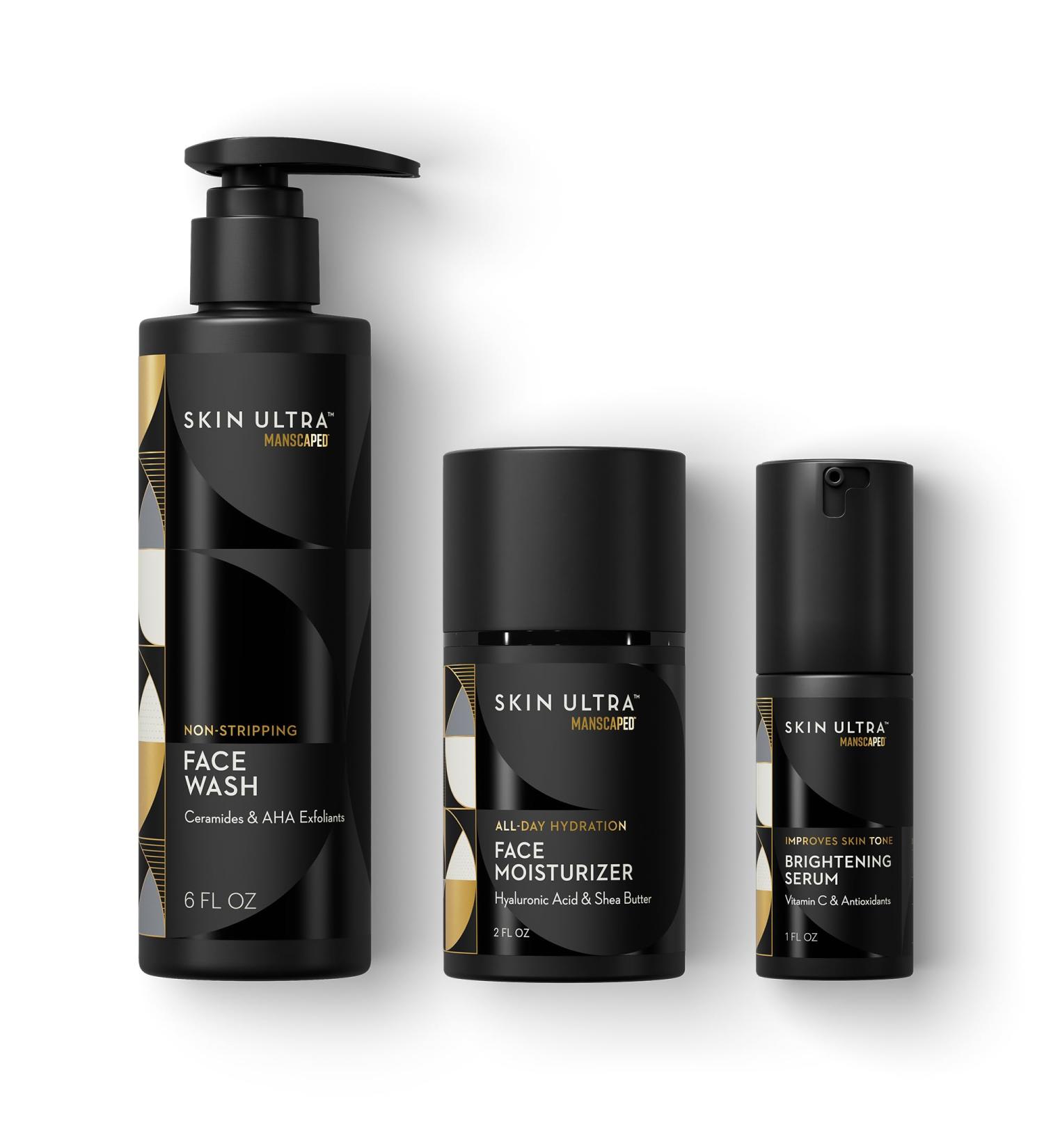 MANSCAPED Skin Ultra Daily Regimen - Men's Skincare Routine Essentials with Face Wash Face Moisturizer & Brightening Serum Formulated with A Ceramide Complex for Cleansing Exfoliating & Hydration - Buy Online on GoSupps.com