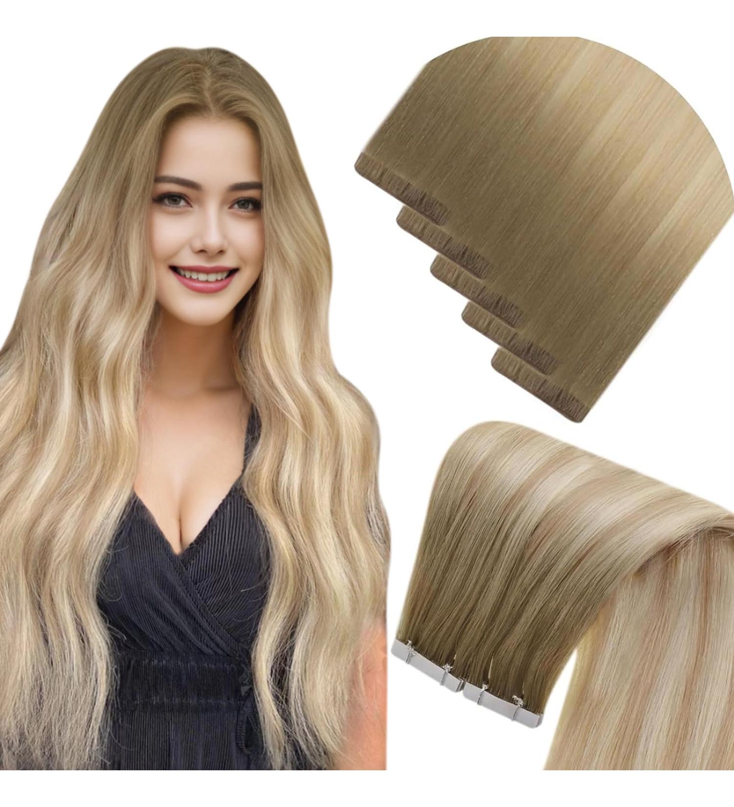 Buy Laavoo 50cm Brown Ombre Tape-In Hair Extensions - Real Virgin Hair #8/27/60 - Seamless Light Brown Balayage - 5pcs 12.5g - Buy Online on GoSupps.com