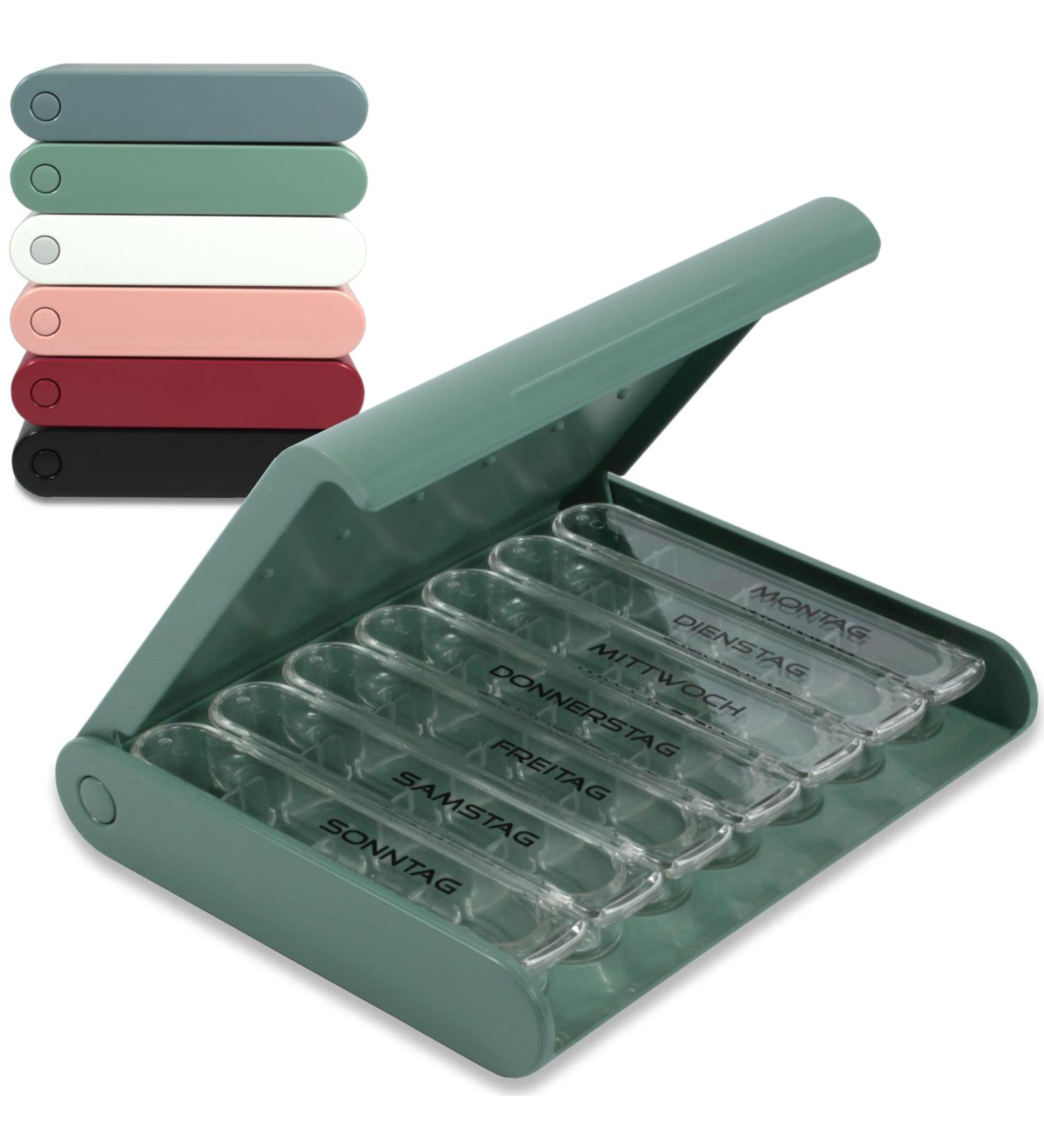 24/7 MEDICASE Danish Design Pill Box for 7 Days - Compact Dust Green Organizer for Small Dosages - Buy Online on GoSupps.com