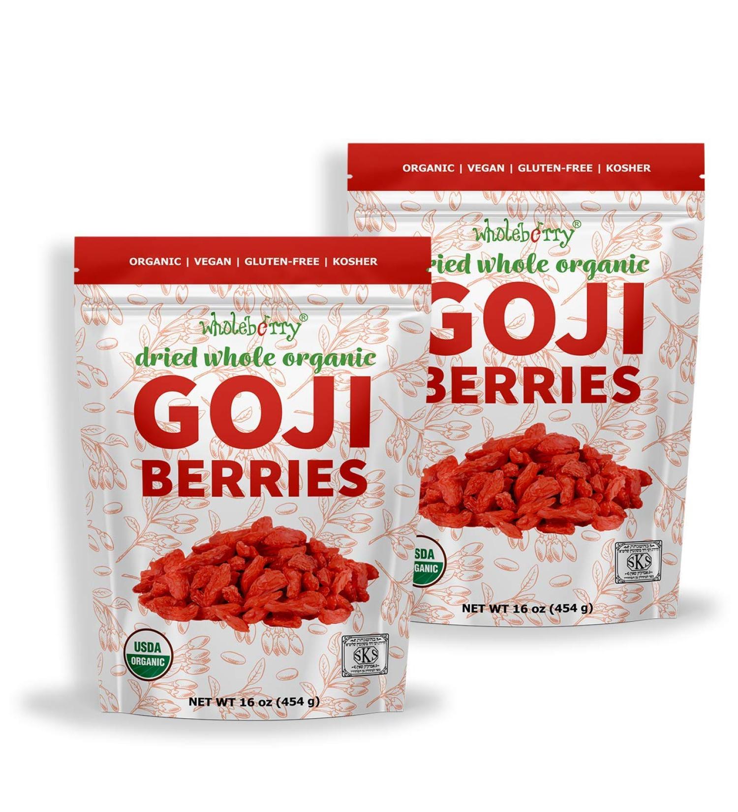 Organic Wholeberry Goji Berries 32oz - Raw, Vegan, Gluten-Free Superfood high in Protein, Fiber, Vitamin A & Iron - Buy Online on GoSupps.com
