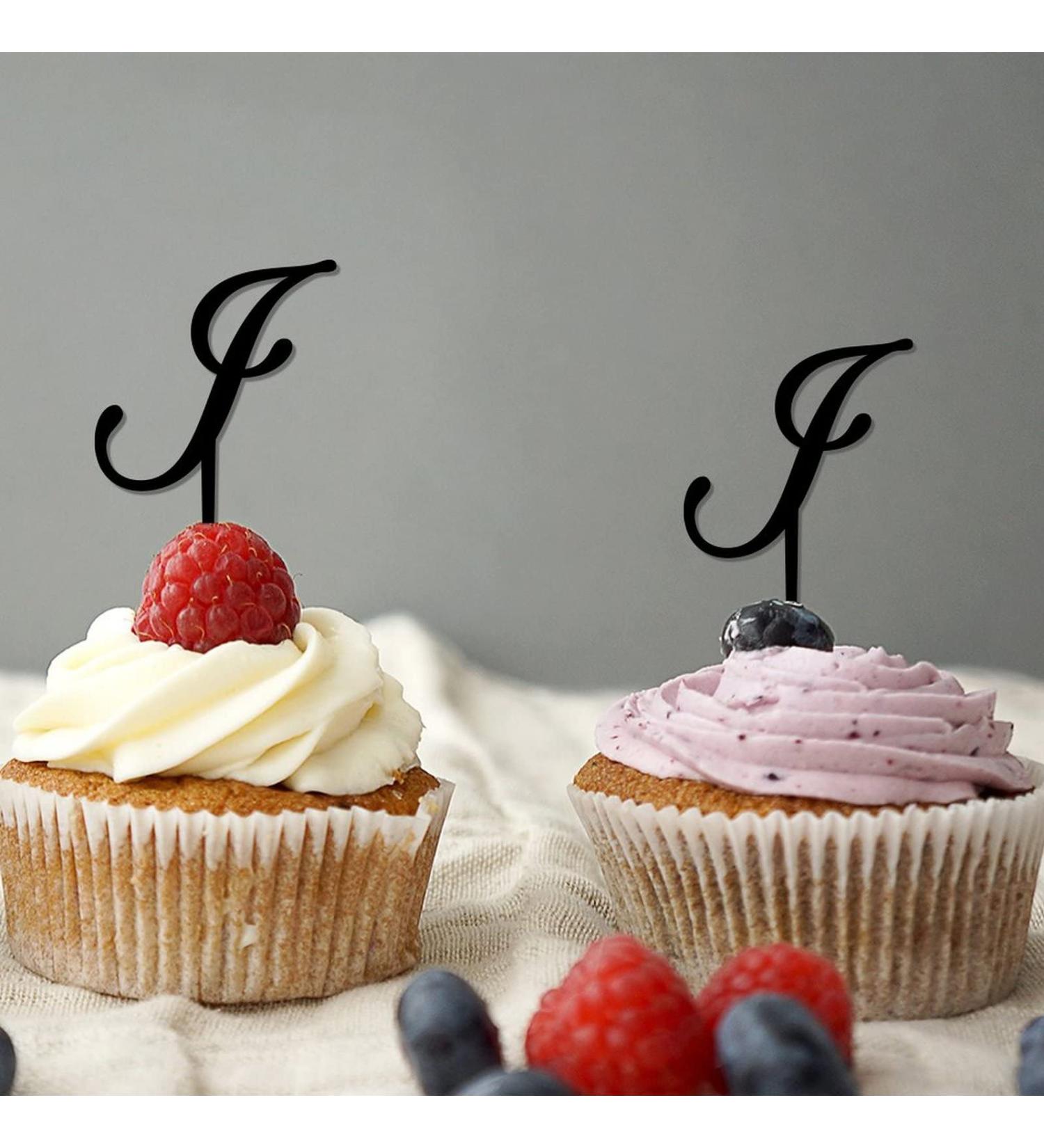 Monogram Letter I Cupcake Toppers Initial Single Letter Name Botanical Wreath Romance For Wedding Engagement Decorations Reusable Personalized 26Letters Bridal Shower Gifts 6PCS Style-6 - Buy Online on GoSupps.com