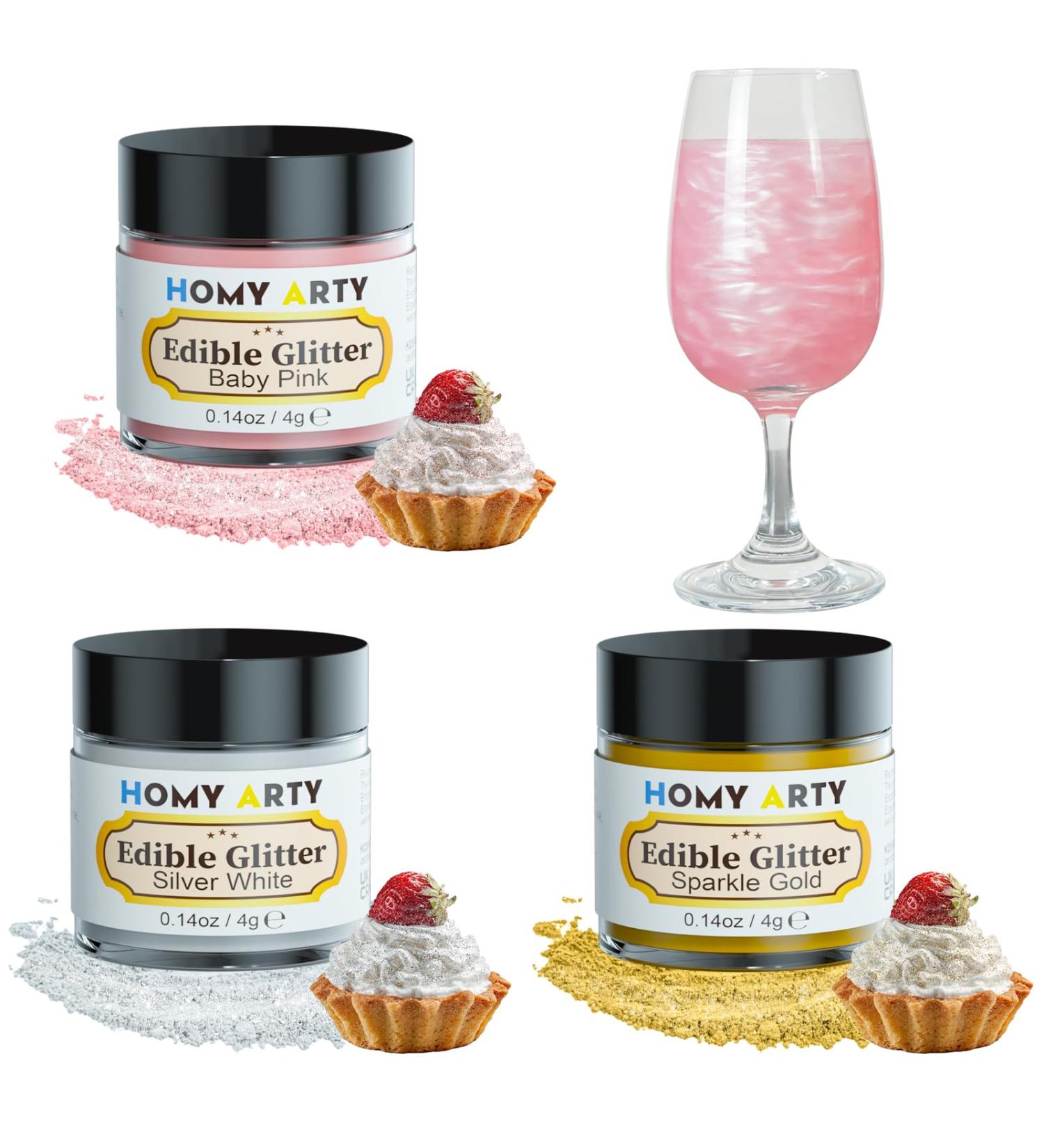 Buy Homy ARTY Edible Glitter - 3 Colors for Cakes & Drinks | Tasteless Powder for Easter Christmas & Parties - 4G per Dose - Buy Online on GoSupps.com
