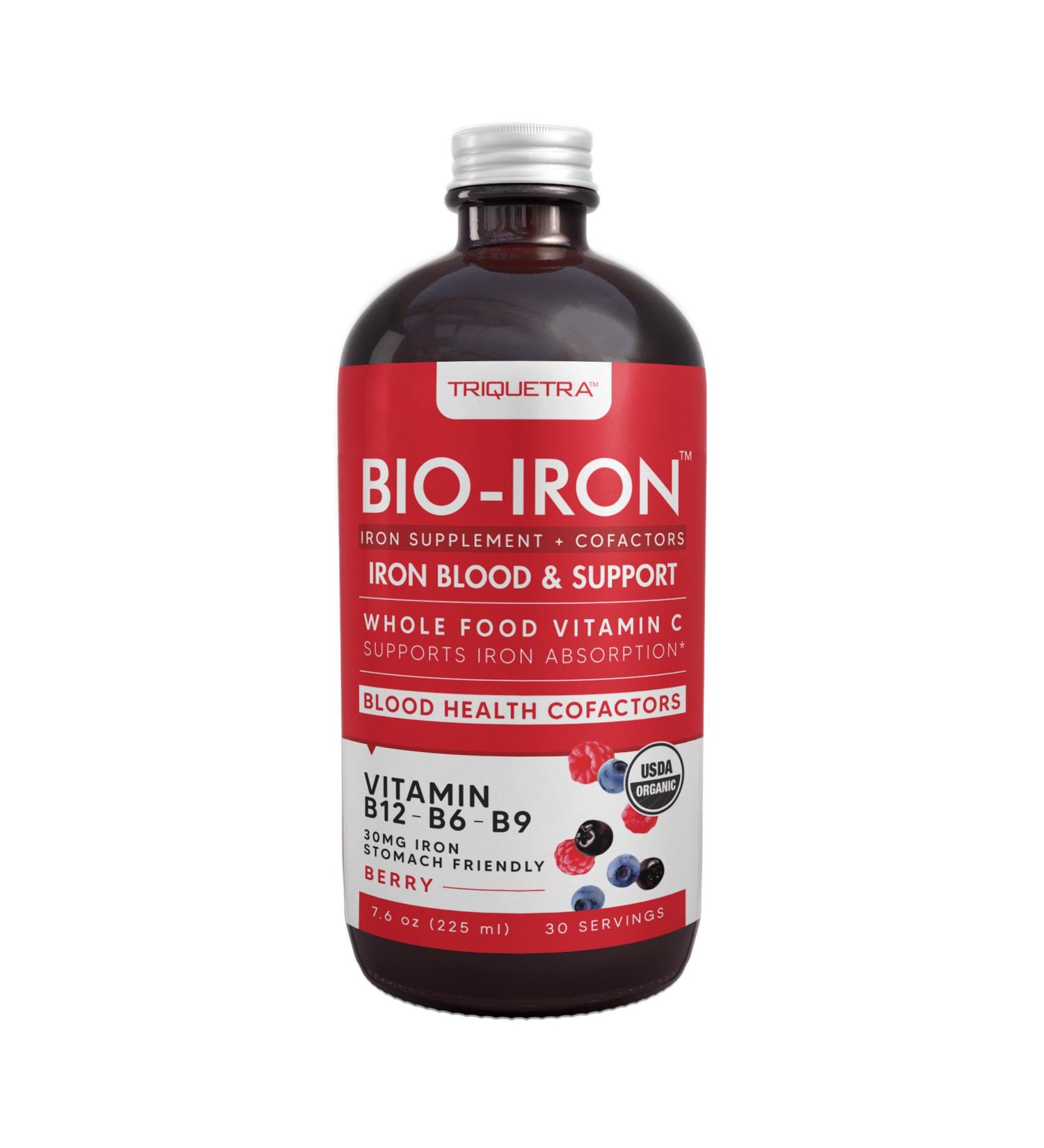 Liquid Iron Supplement | Organic Certified Berry Flavor - Whole Food Vitamin C Absorption Boost & Blood Building B Vitamins - Methyl B12 L-Methylfolate & B6 - Supports Healthy Iron Levels - 7.6 oz - Buy Online on GoSupps.com