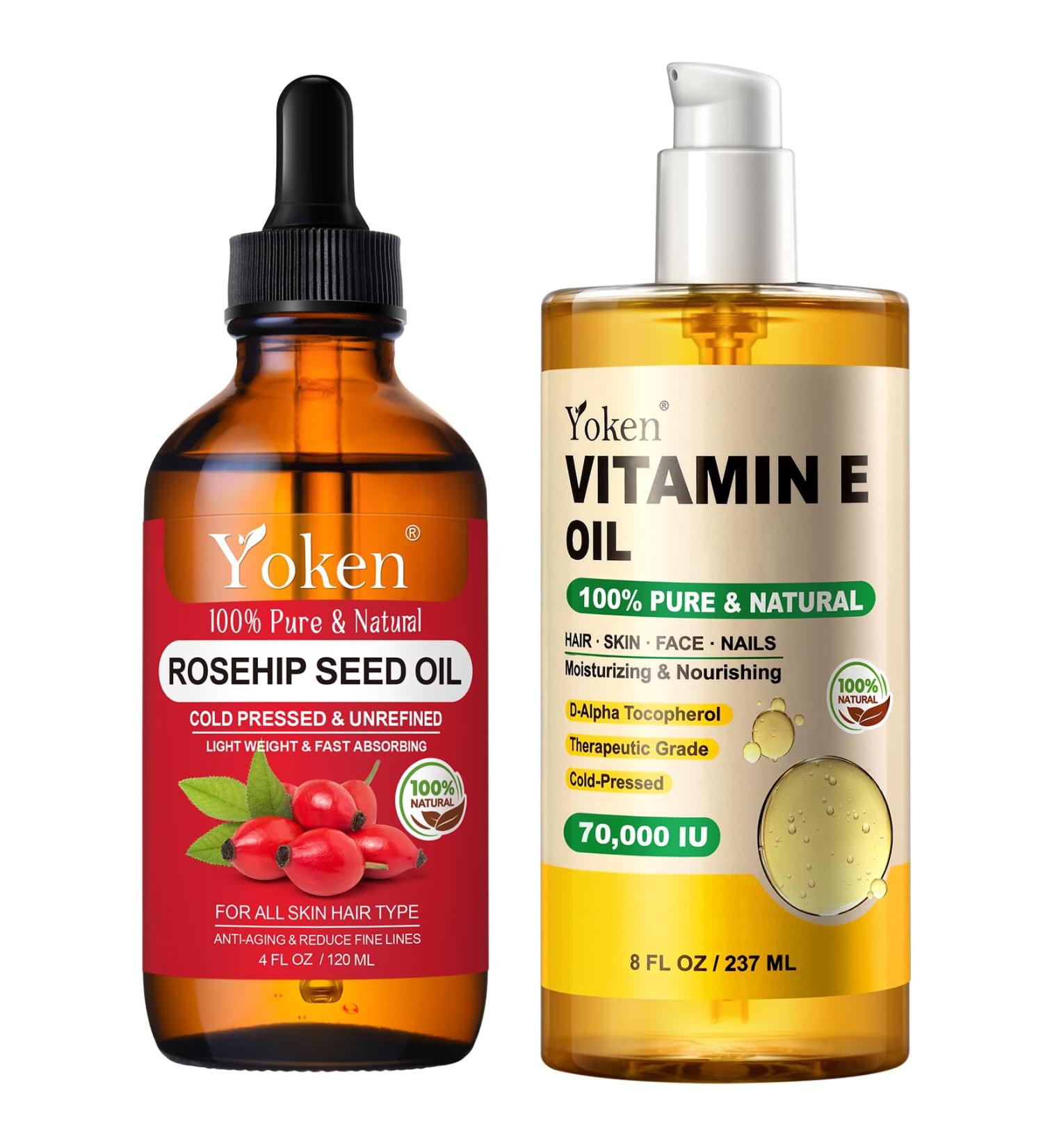 Yoken Organic Vitamin E Oil & Rosehip Seed Oil 100% Pure Oil for Skin Scars and Face Care - Buy Online on GoSupps.com