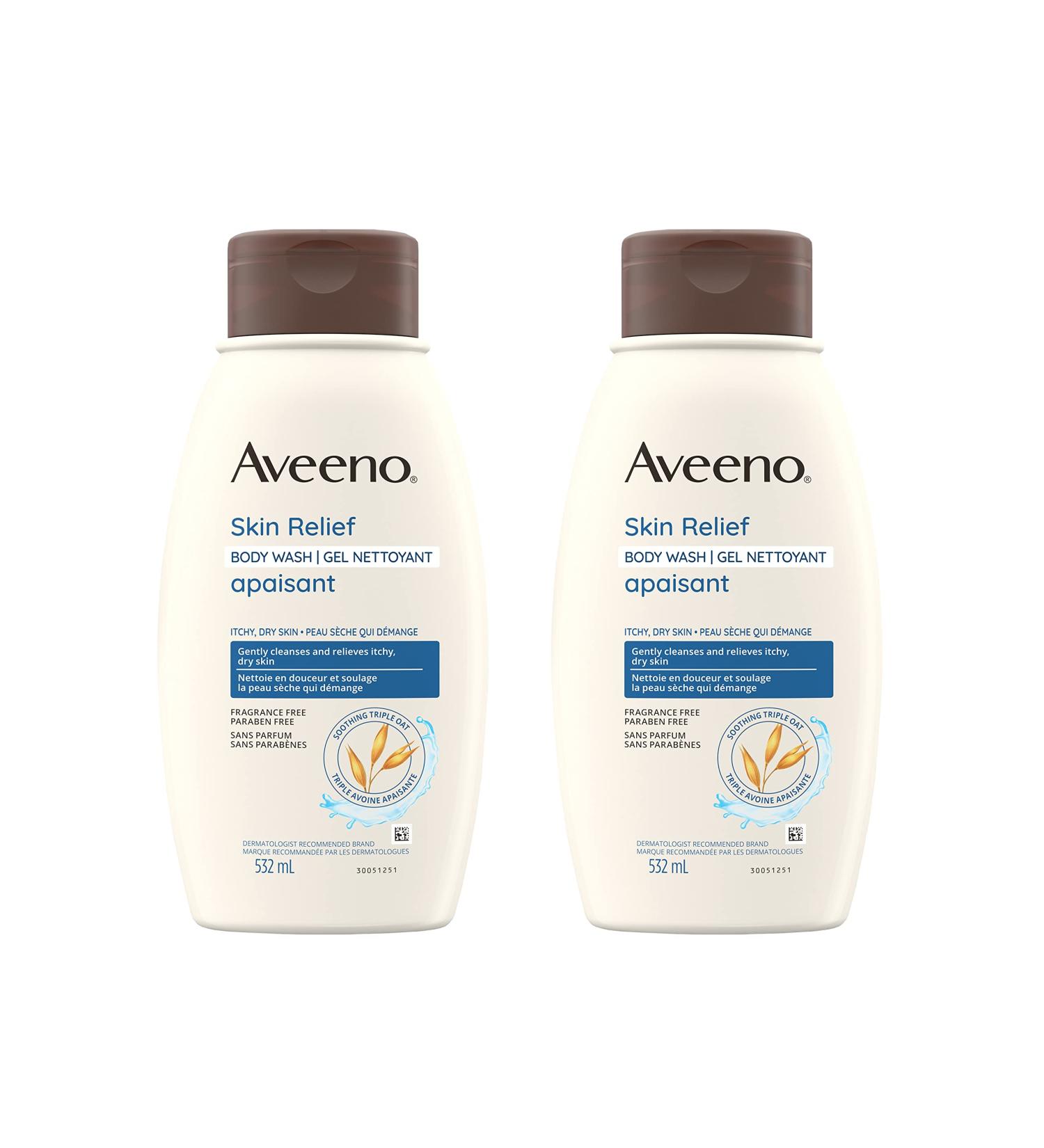 Aveeno Body Wash Active Naturals Unscented Skin Relief Body Wash for Dry and Sensitive Skin white Pack of 2 (1064 ml Total) Packaging May Vary Unscented 2 ml (Pack of 532) - Buy Online on GoSupps.com