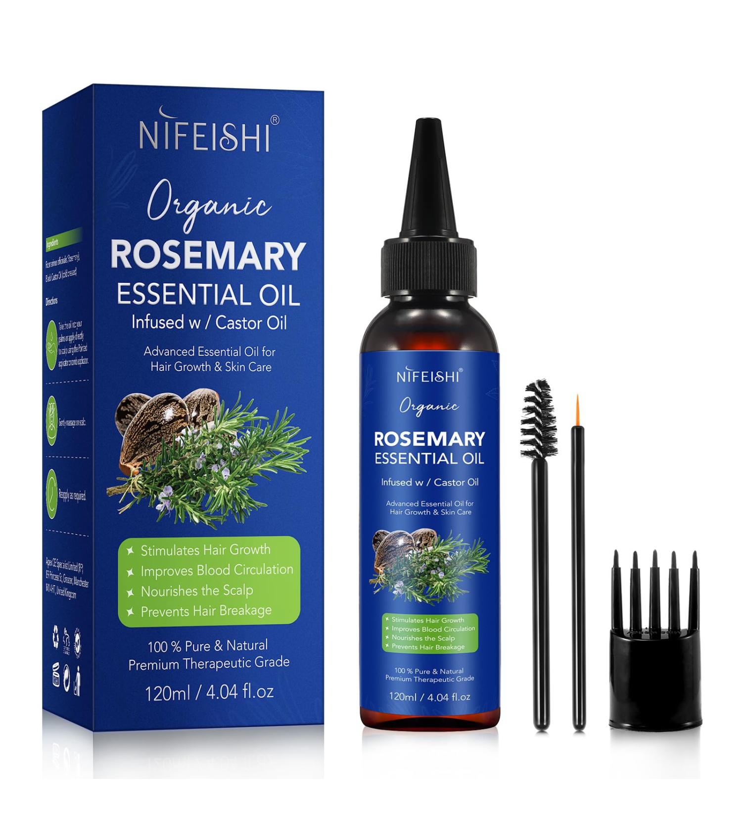 Rosemary Essential Oil for Hair Growth - 120ml Pure Organic Infusion with Castor Oil | Scalp Massage & Body Care Improves Circulation & Reduces Hair Loss - Buy Online on GoSupps.com