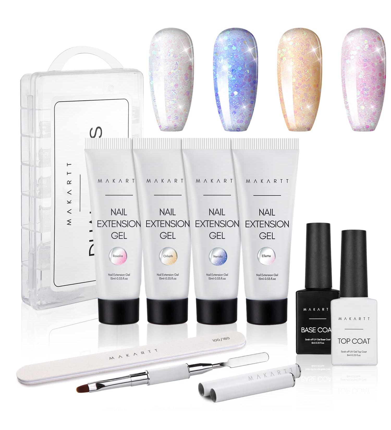 Makartt Glitter Poly Nail Gel Kit - 4 Shimmering Colors - Perfect for DIY Nail Art and Professional Salons - Buy Online on GoSupps.com