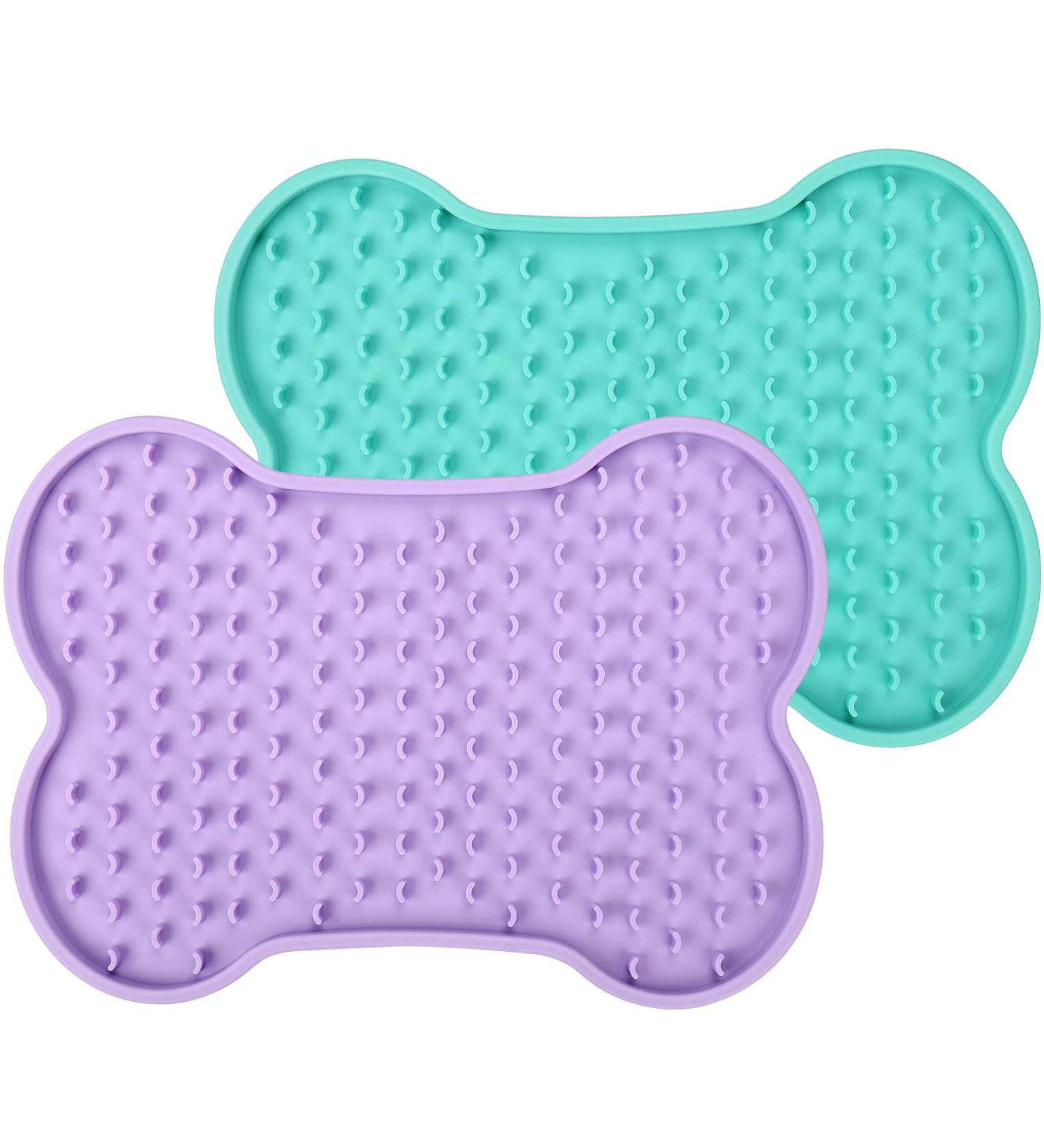 UPSKY Lick Mat 2 Pack for Dogs Cats - Slow Feeder & Anxiety Reducer - Bone-Shaped Treat Mat for Training - Ideal for Peanut Butter & Yogurt - Blue+Purple - Buy Online on GoSupps.com