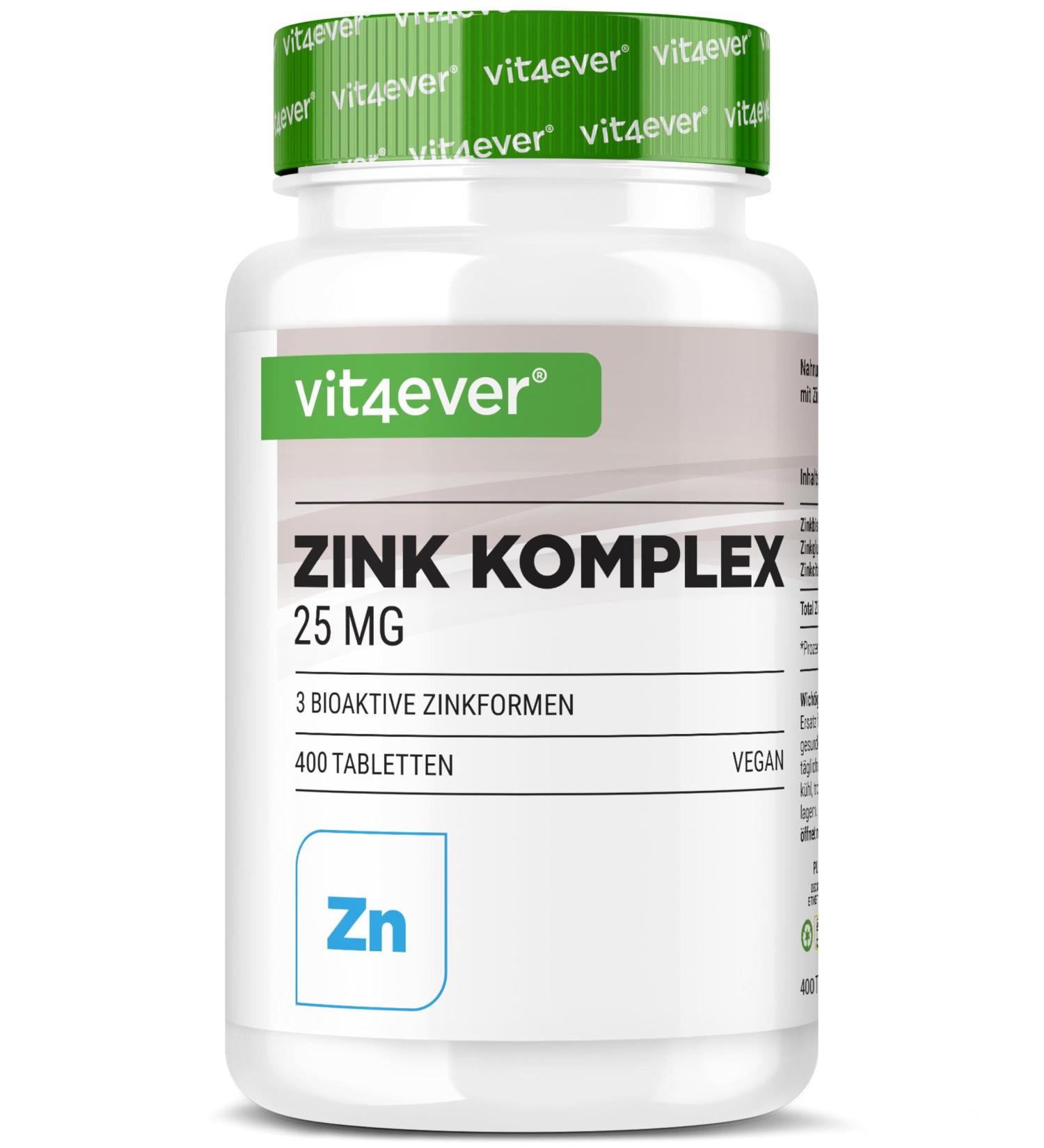 Complexe Zinc 25 mg - 400 Comprim s - Avec 3 Formes de Zinc Biodisponibles (Bisglycinate de Zinc Gluconate de Zinc Citrate de Zinc) - Vegan Hautement Dos Sans Additifs inutiles - Buy Online on GoSupps.com