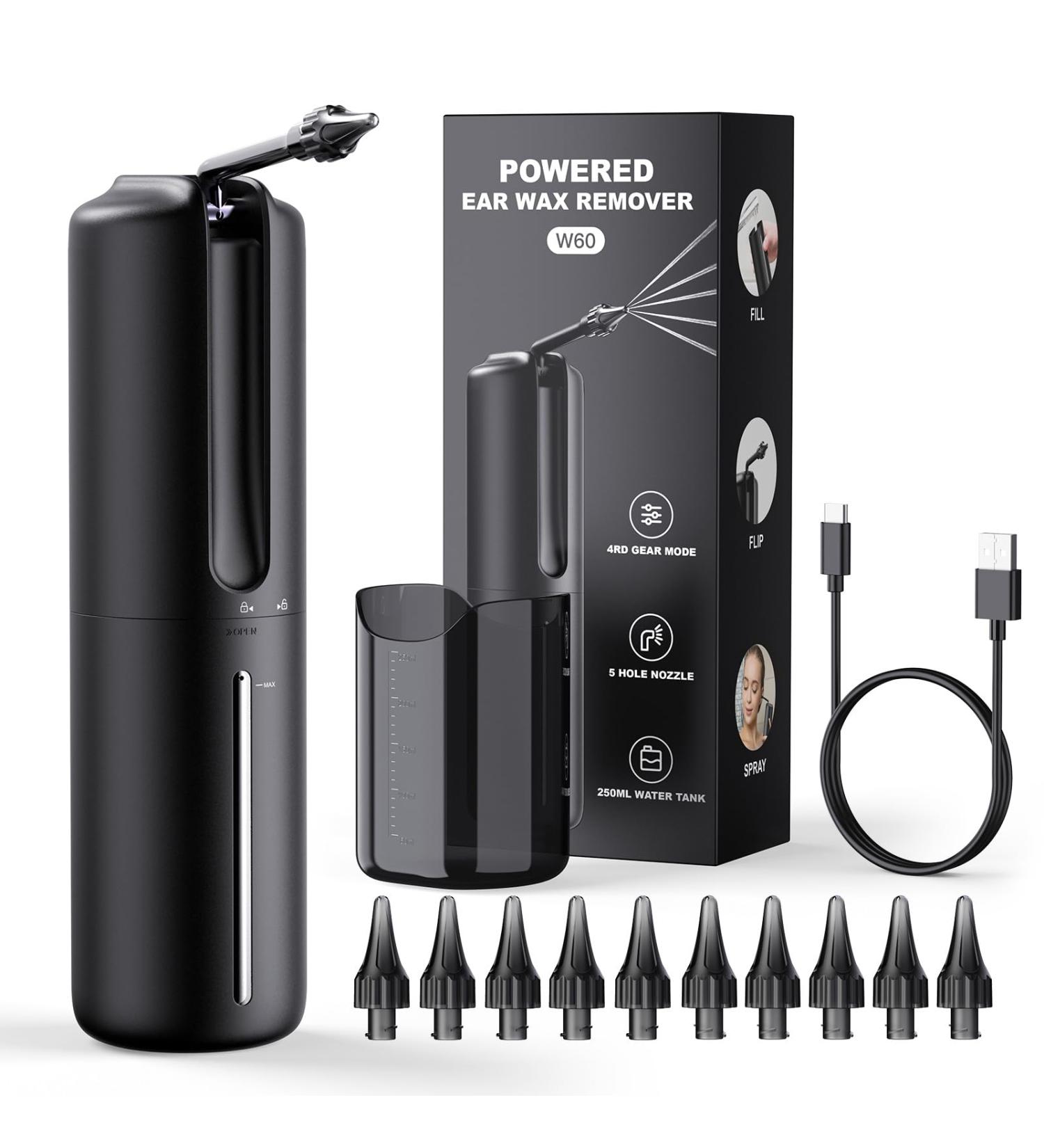 W60 Ear Wax Removal Kit 4 Pressure Settings USB Rechargeable Electric Water Powered Ear Cleaner for Shower Electric Ear Irrigation Cleaner Tool For Adult Home Use - Buy Online on GoSupps.com