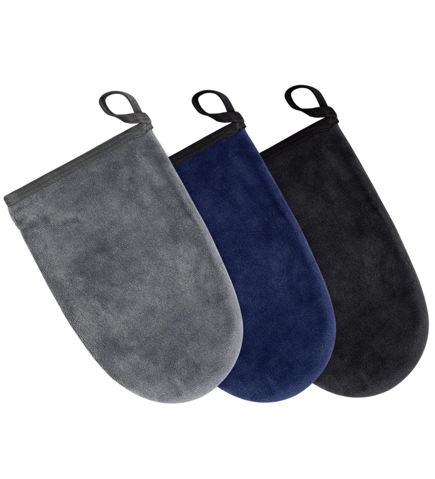 Kinhwa Washy Washing Slimmer Glove - Soft Microfiber Face Cleaner (3 Pack Gray/Black/Blue) - Reusable 15cm x 20cm for Gentle Cleansing - Buy Online on GoSupps.com