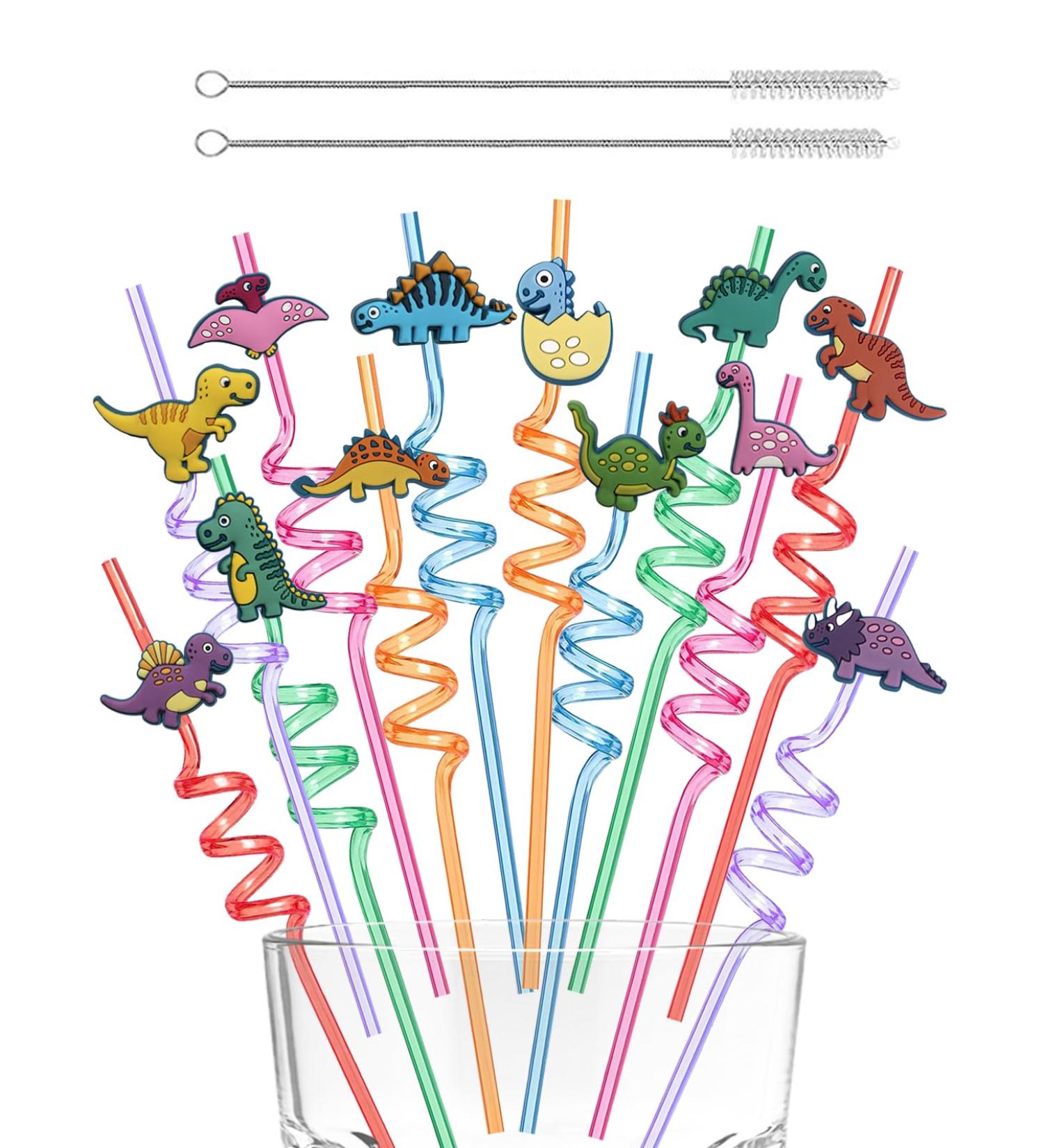 EZOOE Reusable Dinosaur Drinking Straws 12 Pcs Dinosaur Birthday Decorations Birthday Party Favors Kids Dinosaur Theme Plastic Silly Straws Kids Party Straw Supplies with 2 Clean Brushes Multi - Buy Online on GoSupps.com