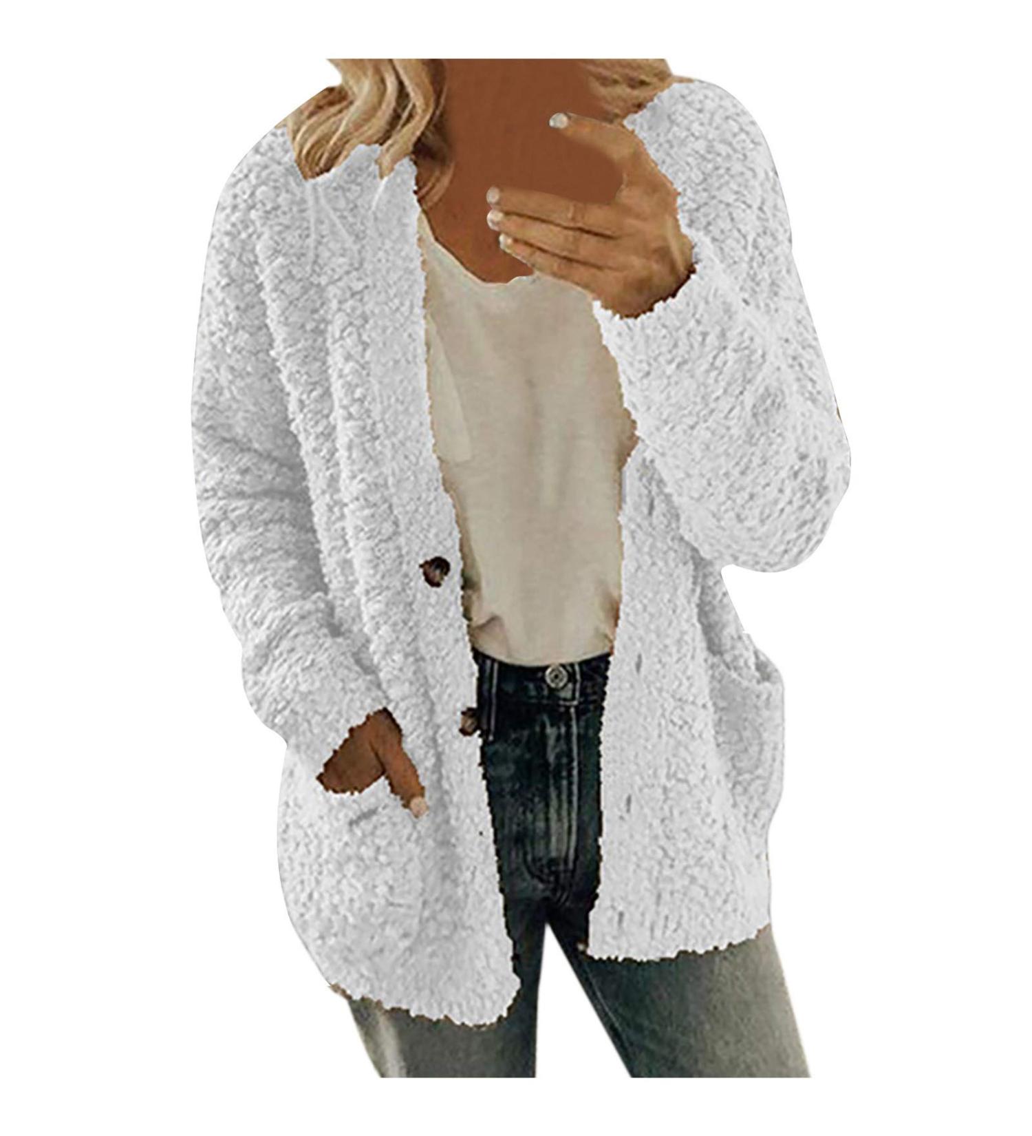 Buy Hanxiulin Women's Oversized Plush Hoodie Jacket - Windproof Winter Coat Thick & Breathable Fluffy Outerwear in XL White - Buy Online on GoSupps.com